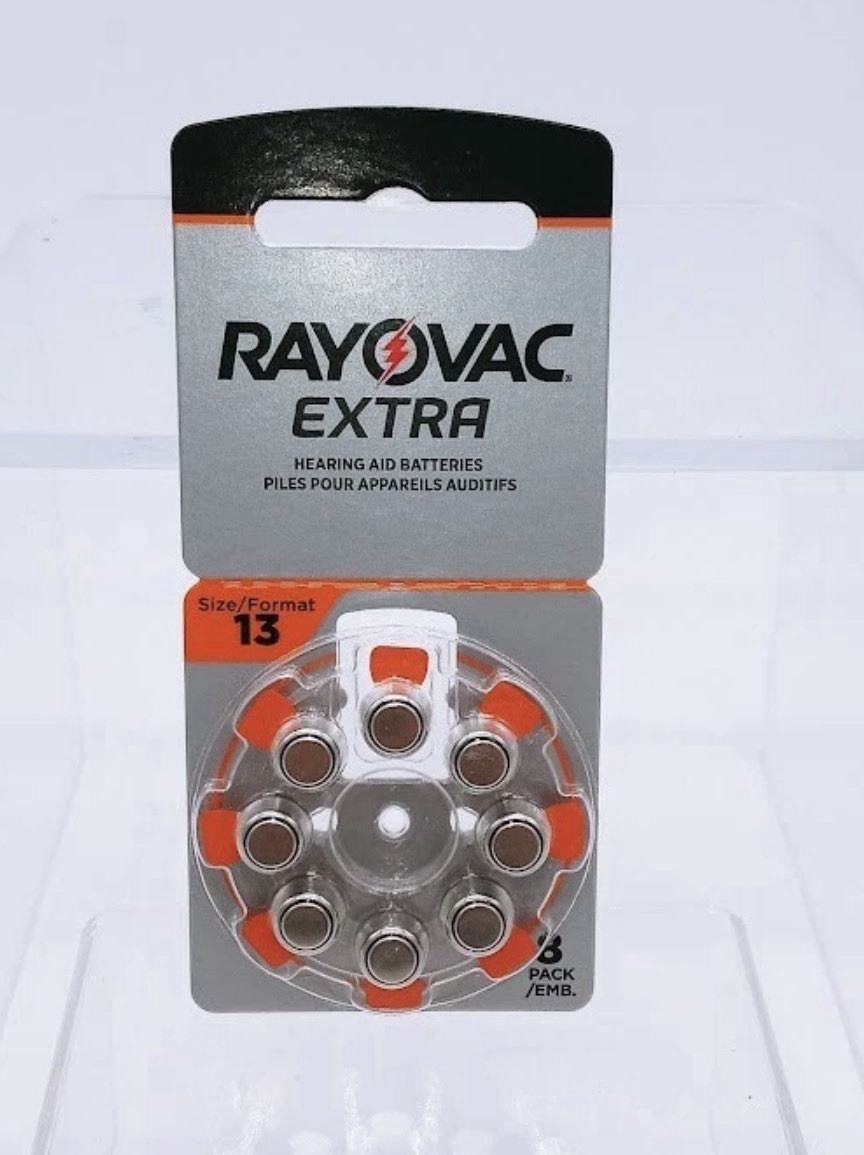 Brand New Rayovac Extra Hearing Aid Batteries Size 13 Orange Tab 8 Pack 2027