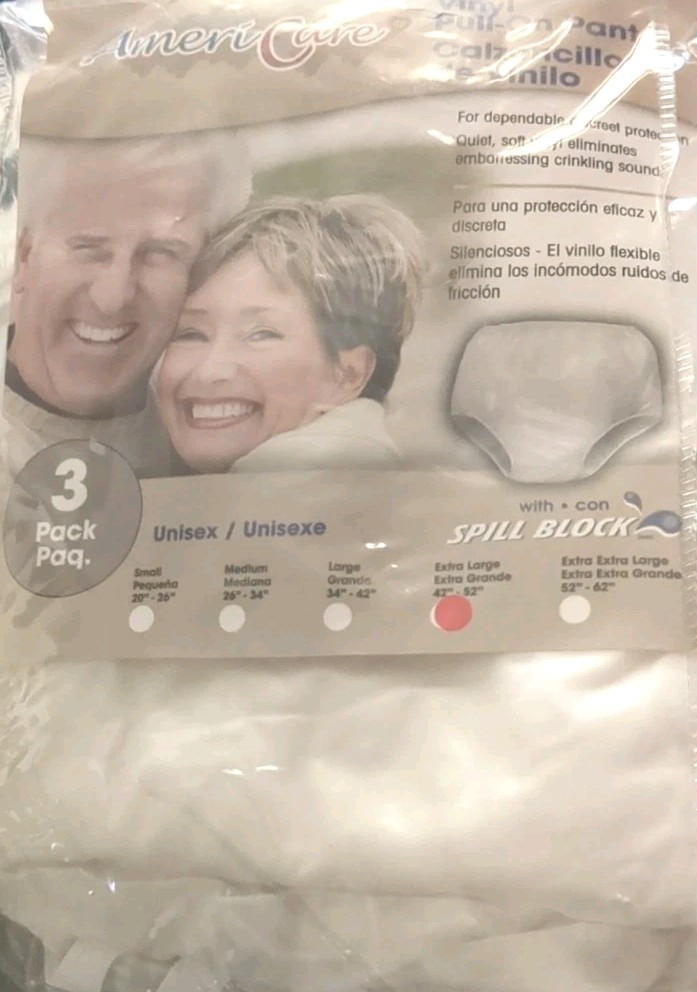 Brand New, AmeriCare Vinyl Pull-On Pant, Size XL Waterproof Underwear, Pack of 3