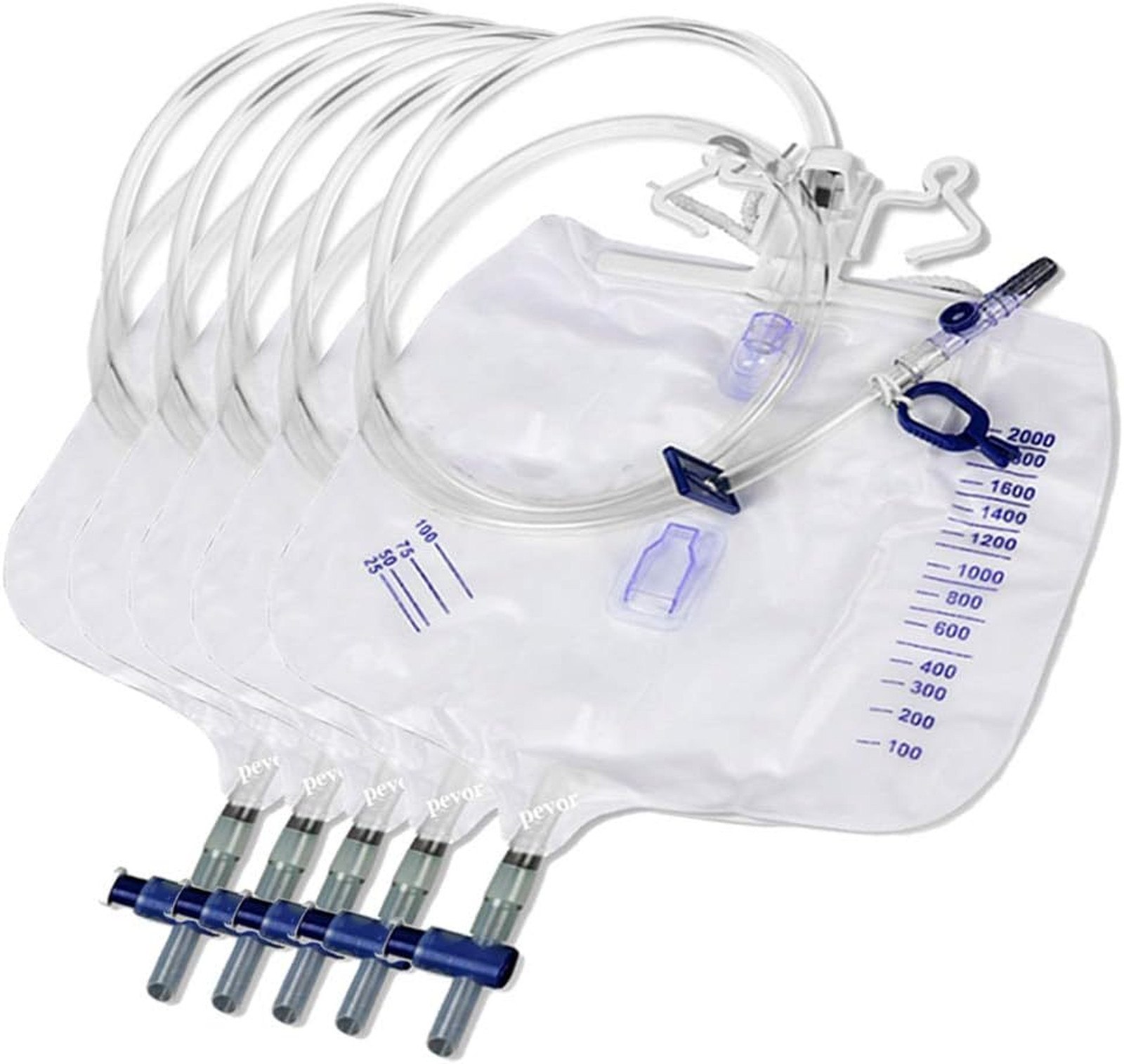 Urinary Drainage Bag with Anti-Reflux Chamber 2000ml 48 Inch Tube Pack of 5