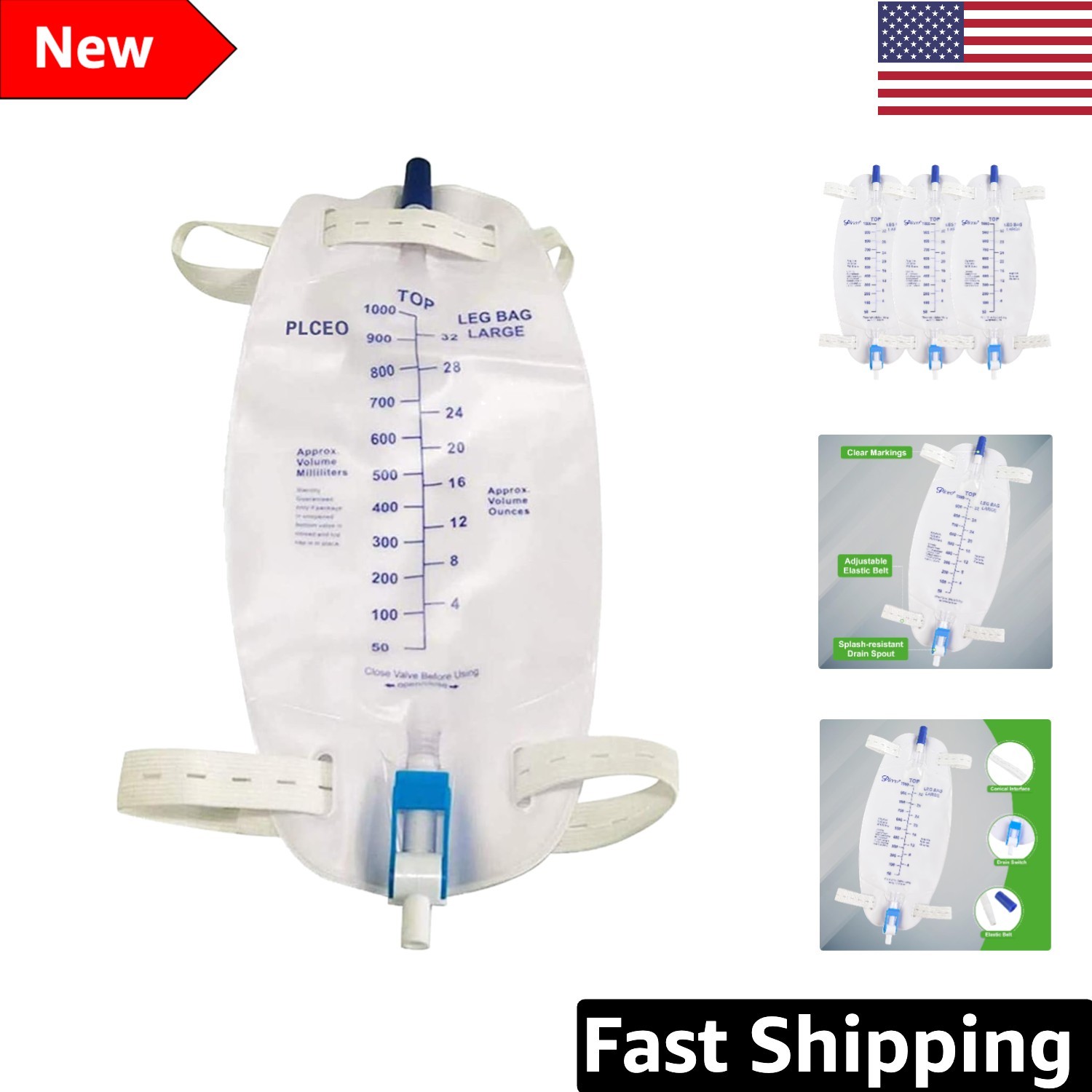 High-Grade Vinyl Easy-Tap Leg Bag with Anti-Reflux Valve – 1000ml, 3-Pack