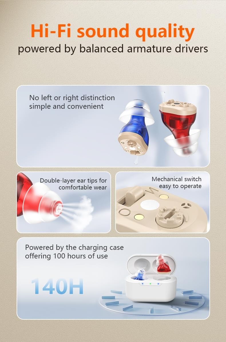 HEARING AID for ELDERLY WIRELESS CHARGING NOISE CANCELLING INVISIBLE Hi-Fi SOUND