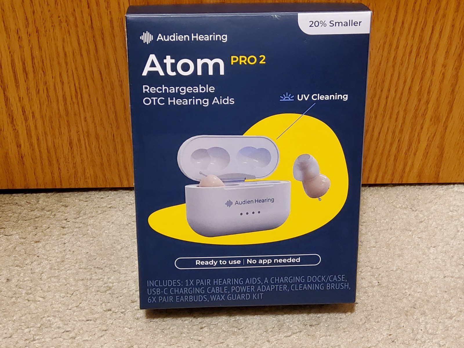 Audien ATOM PRO 2 Wireless Rechargeable OTC Hearing Aids NIB