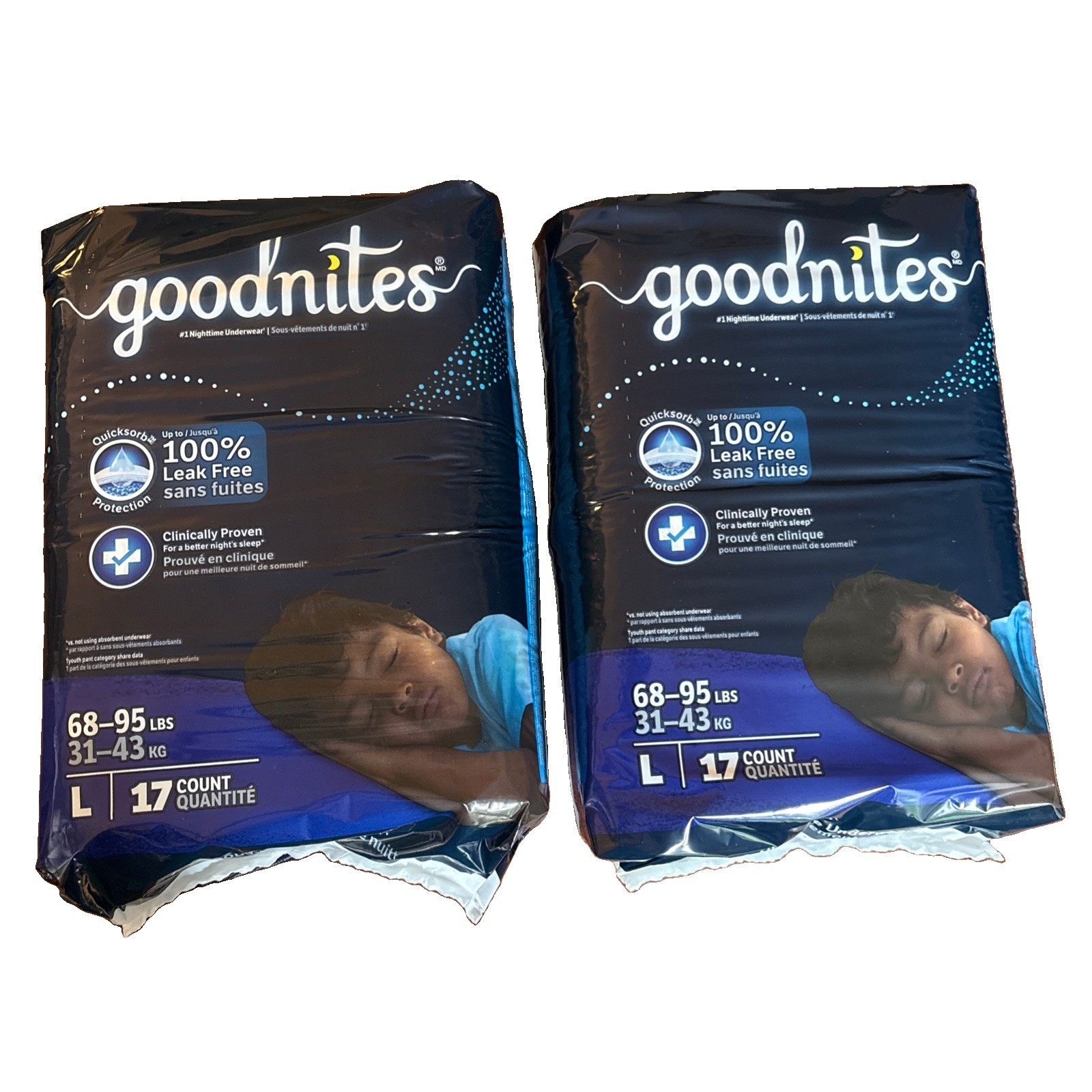 Goodnites Boys Bedwetting Underwear L 10-12 17 Ct 2 Packs Overnight Protection