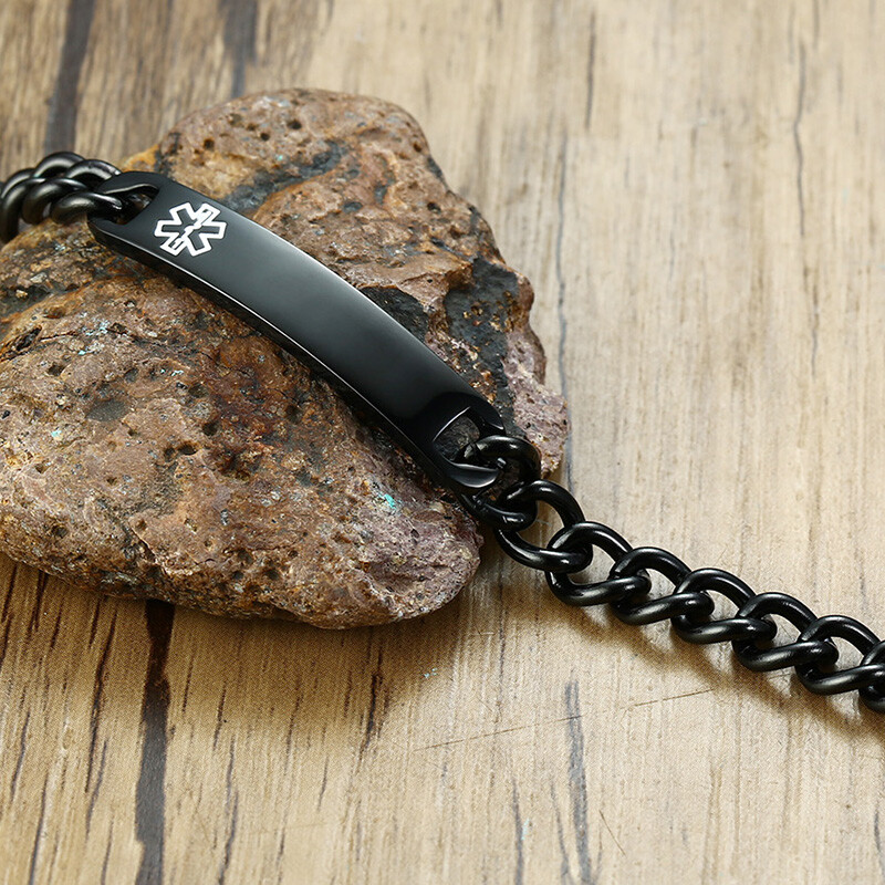 8″ Men Women Bracelet Medical Alert ID Bangle Chain Personalized Engraving Free