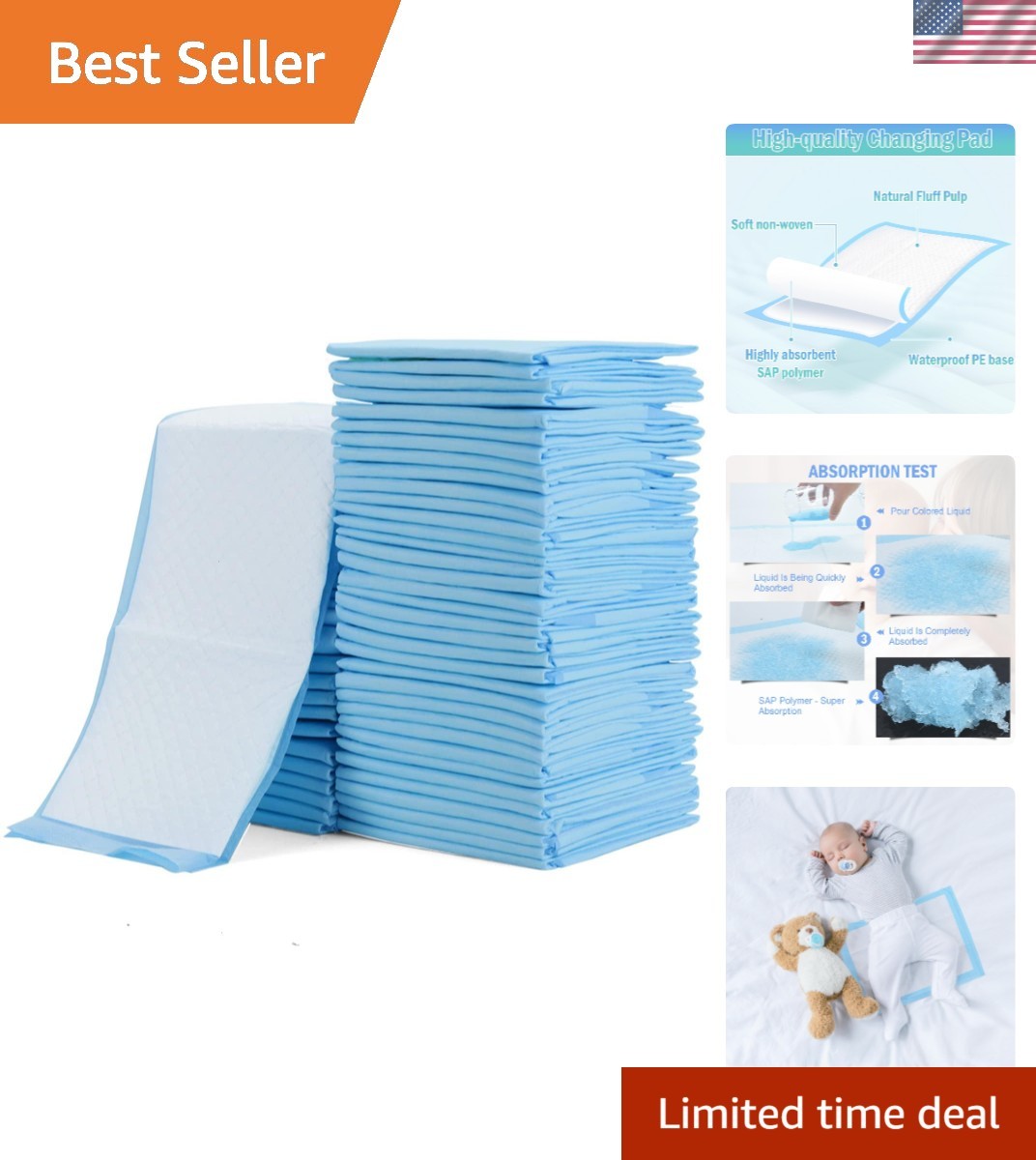 100 Pack Disposable Changing Pads Baby Disposable Underpads Waterproof Diaper…