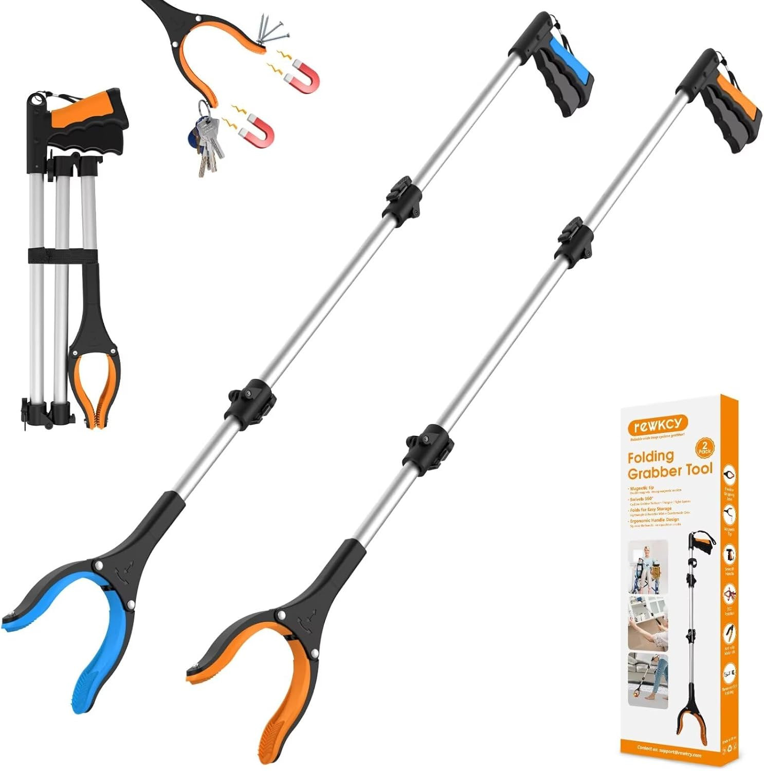 2-Pack 43″ Extra Long Grabber Reacher Tool | Foldable Trash Picker Upper, 360° R
