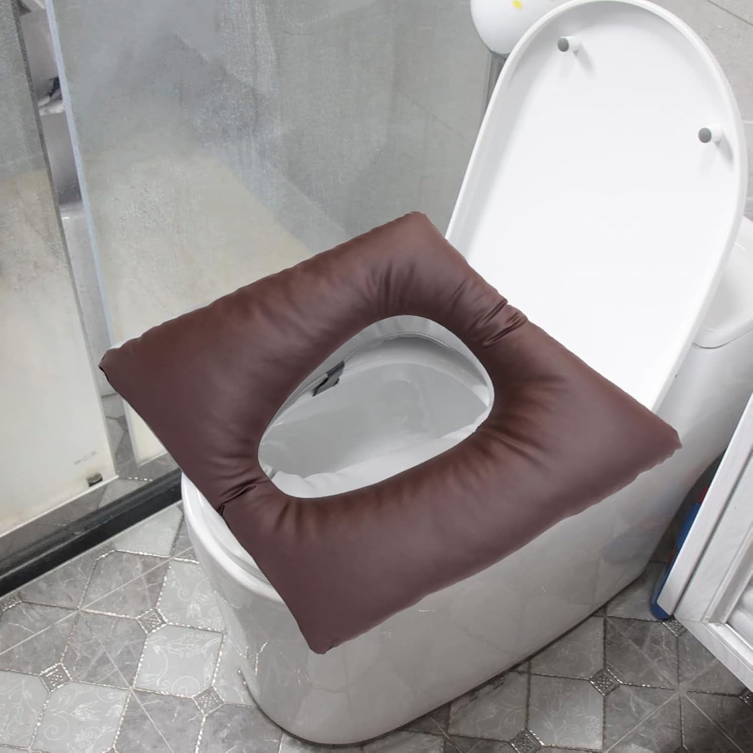Bedside Commode Cushion. Washable. 16.5” X 16.5” Thick Pad. Brown