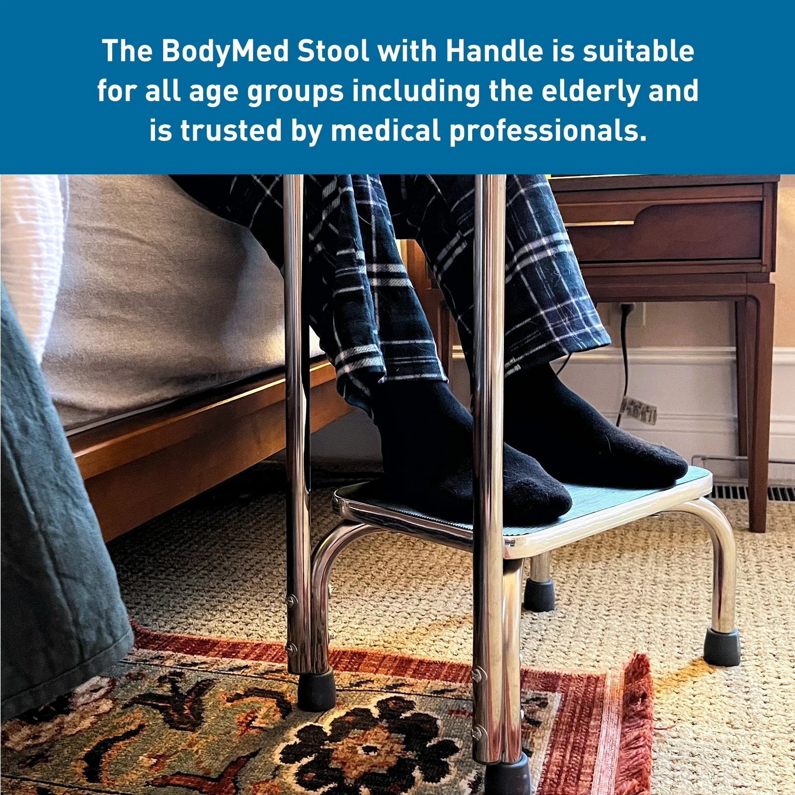 BodyMed Heavy-Duty Foot Step Stool with Handle and Non-Slip Rubber Platform for