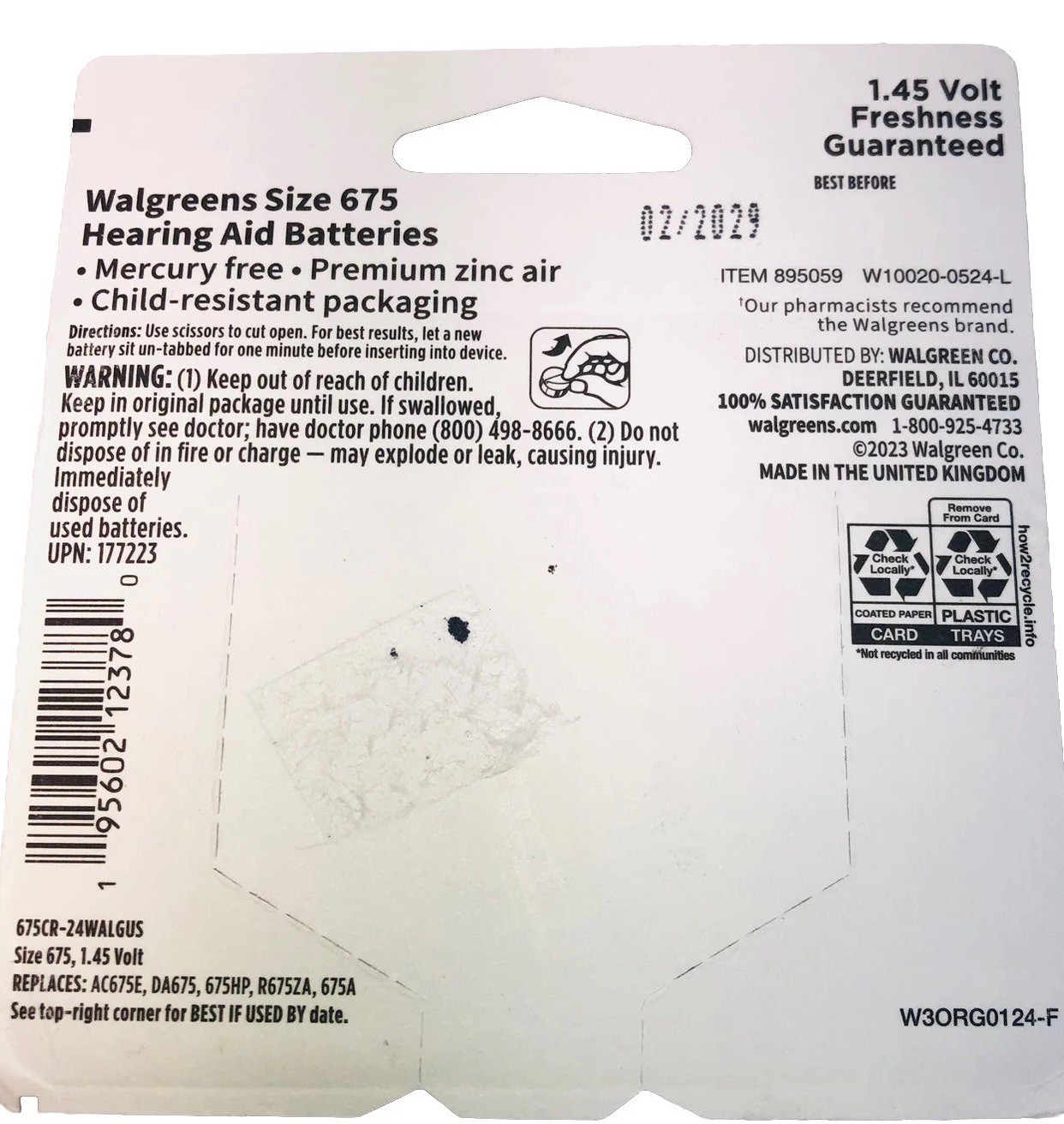 Walgreens Hearing Aid Size 675 Batteries – 24 PACK Batteries Best By 02/2029