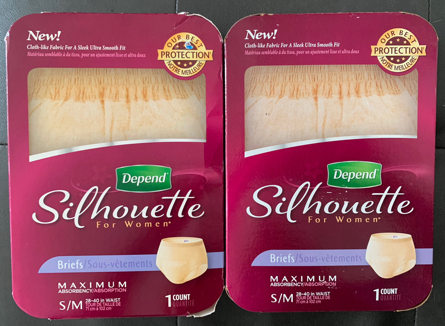 Depend Silhouette Women Briefs Incontinence S/M Max. Absorbency 2Ct NEW Sealed