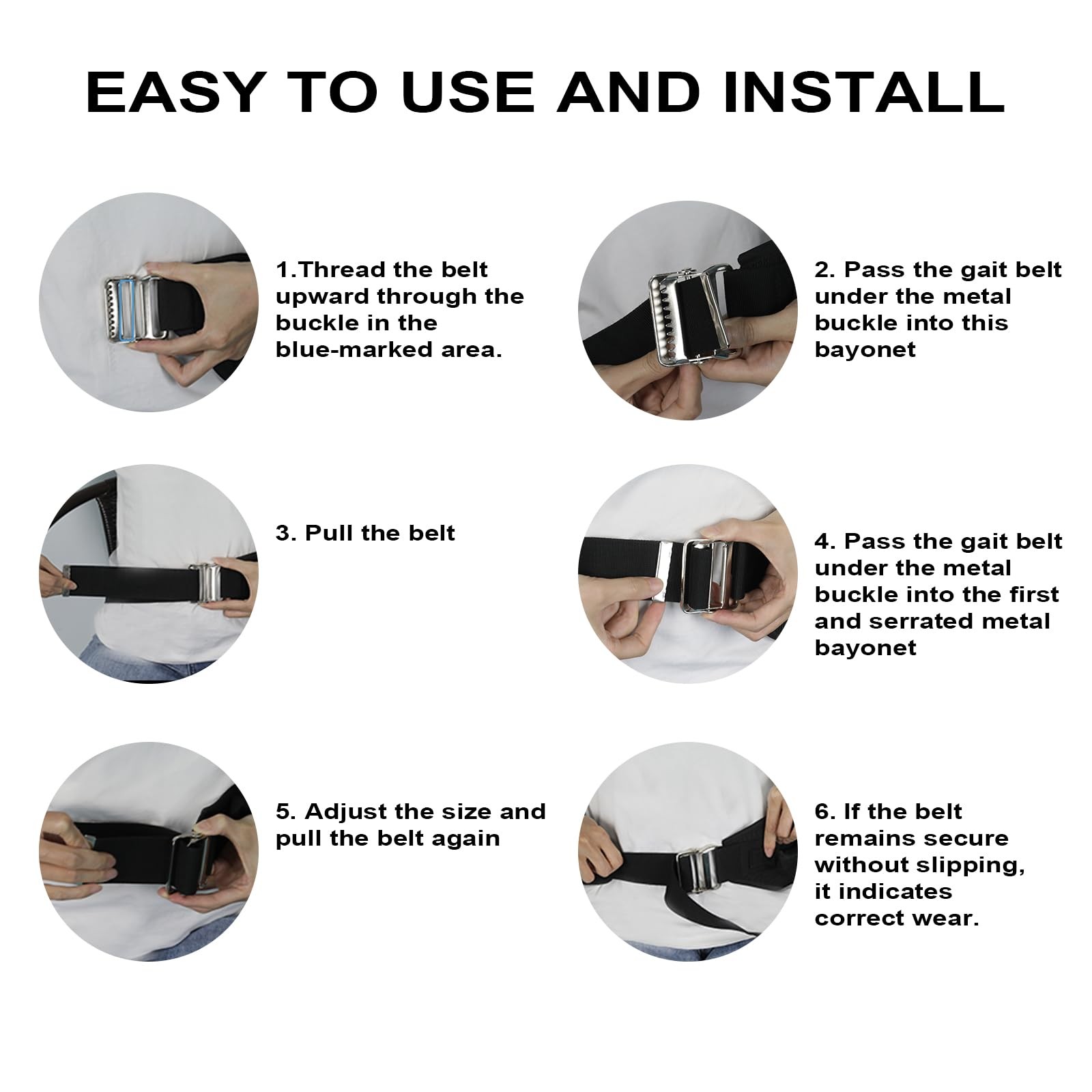 Gait Belts for Seniors, Transfer Belt with Handles, Gate Medical Black