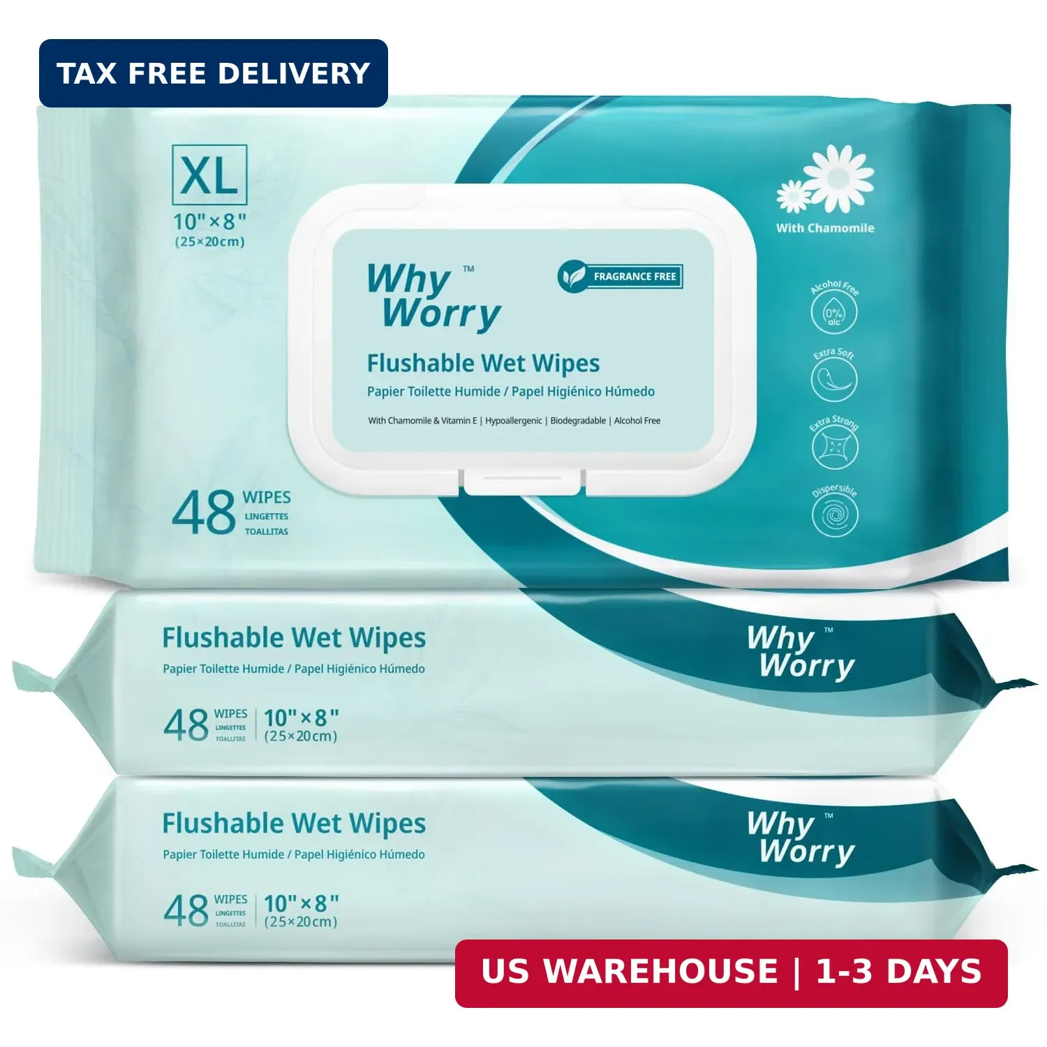 WhyWorry Flushable Wipes for Adults, Extra Large 8″x10″ Butt Wipes for Toilet &