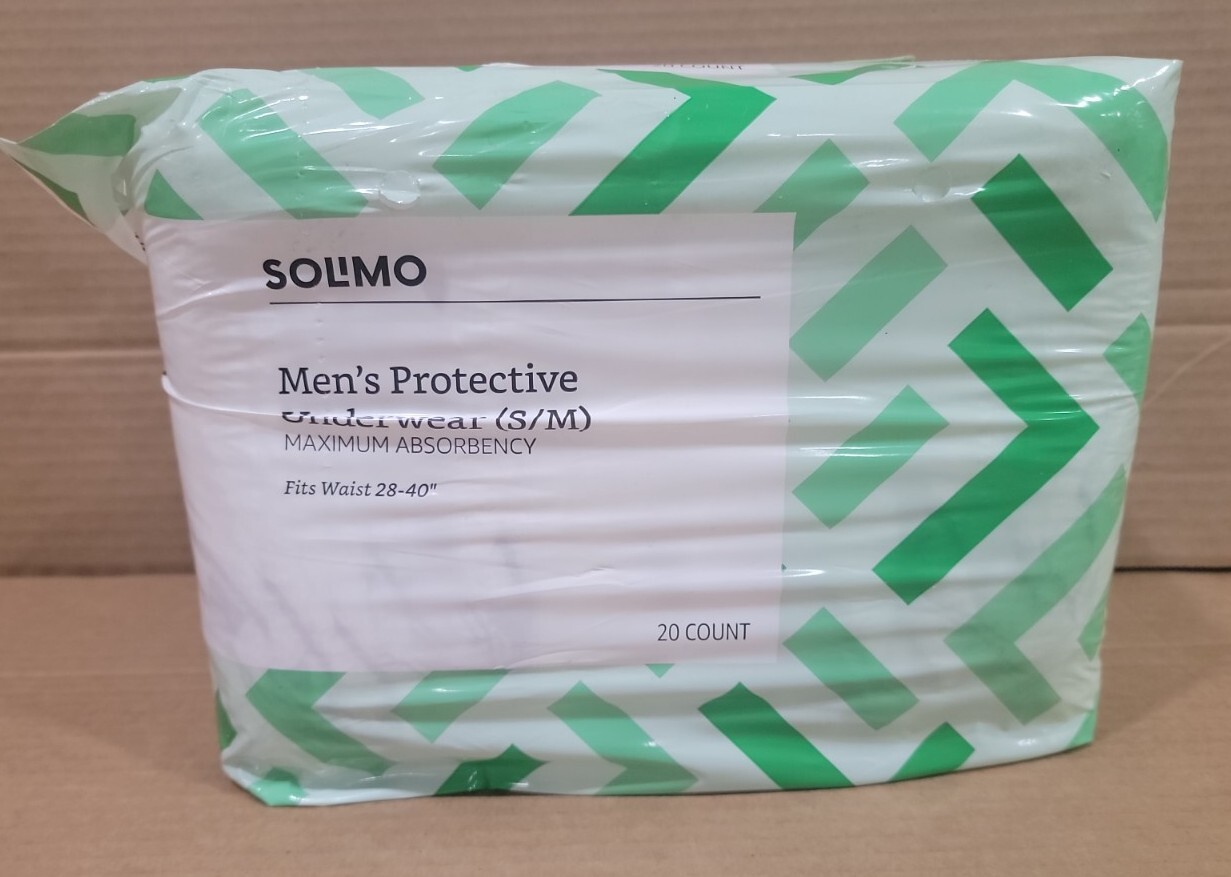 Solimo Men’s S/M Fits Waist 28-40″ Protective Underwear max Absorbency 20 Count