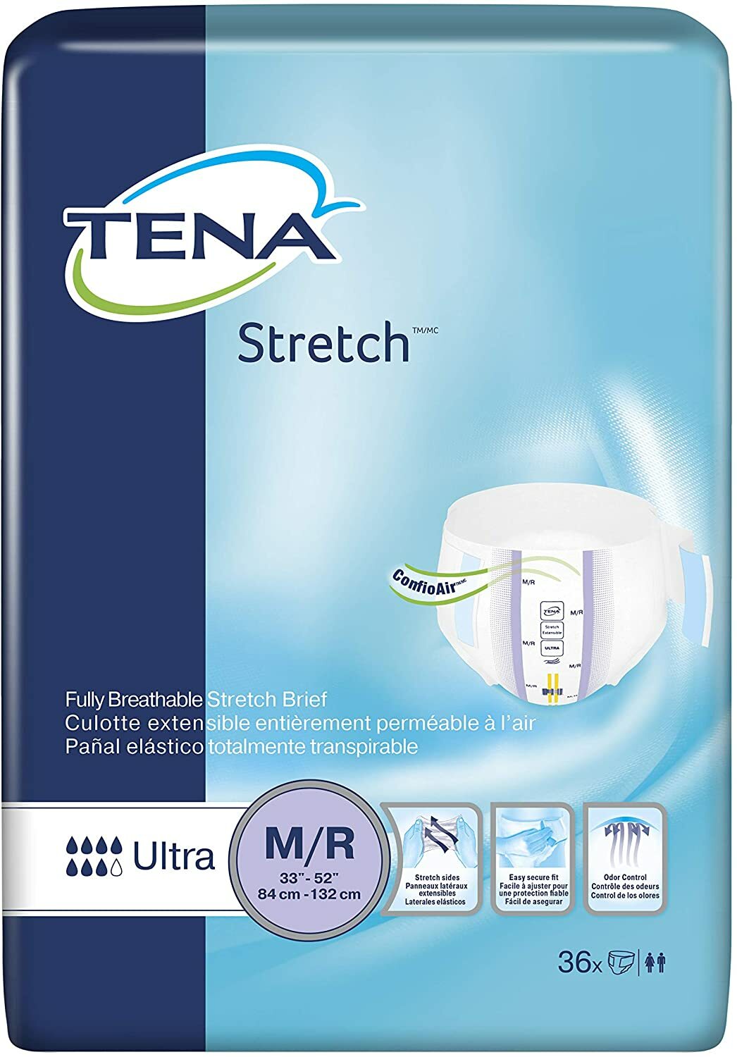 TENA Stretch Ultra Briefs Medium 33-52 Heavy Absorbency Case of 72