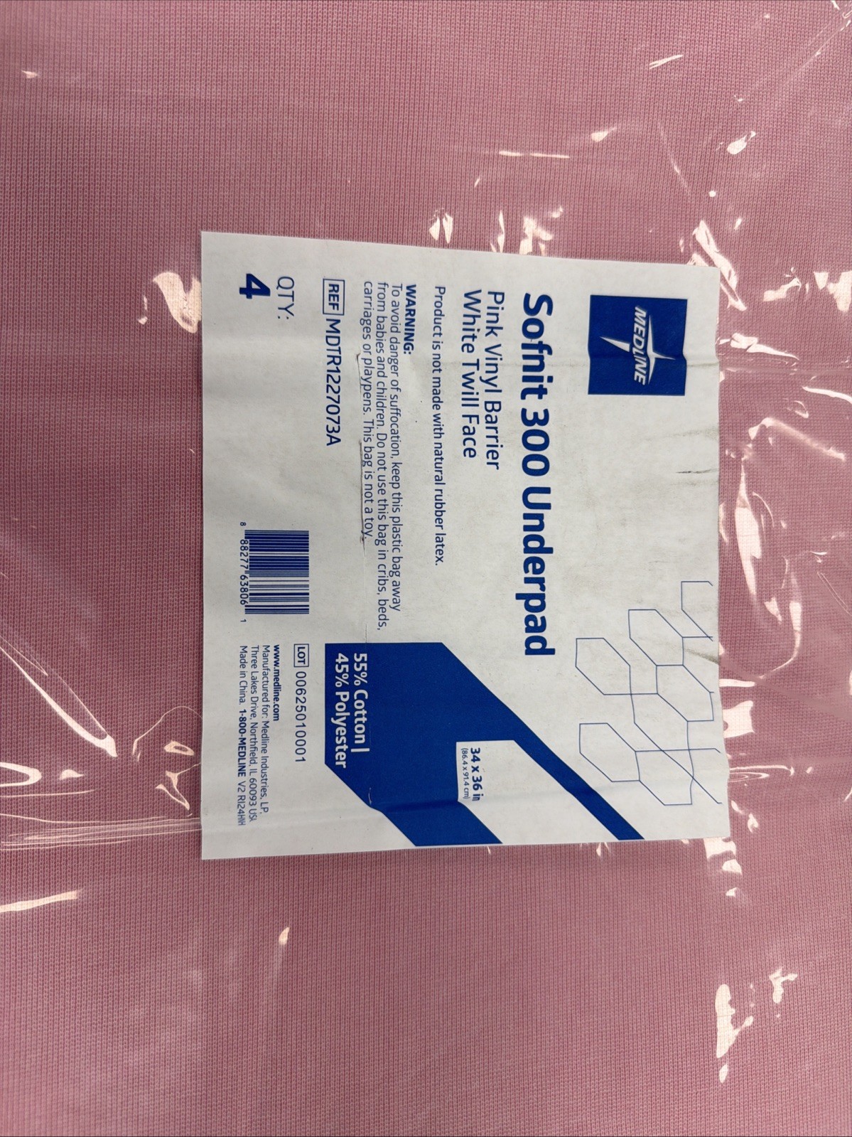 I-1.Medline MDTR1227073AZ Sofnit 300 Washable Underpads 34×36 in 4 Pieces – Pink