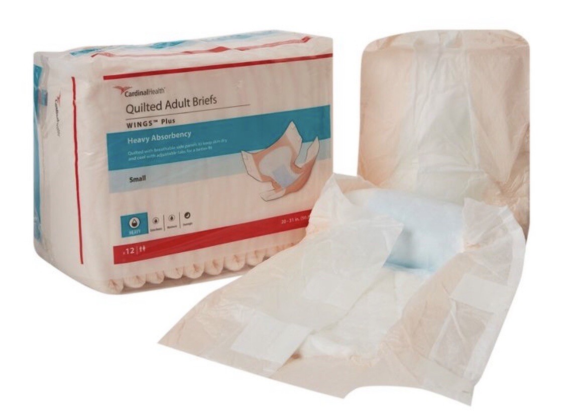 Cardinal Health Quilted Adult Briefs Wings Plus 66032A Small 20″-31″ Case of 98