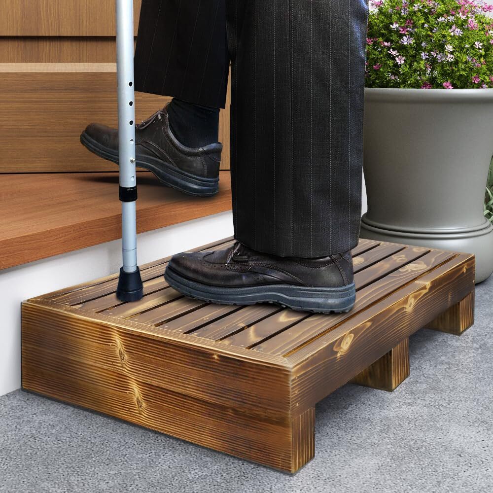 Solid Wood Indoor/Outdoor 3 1/2″ High Riser Step – Non-Slip All Weather Top &…