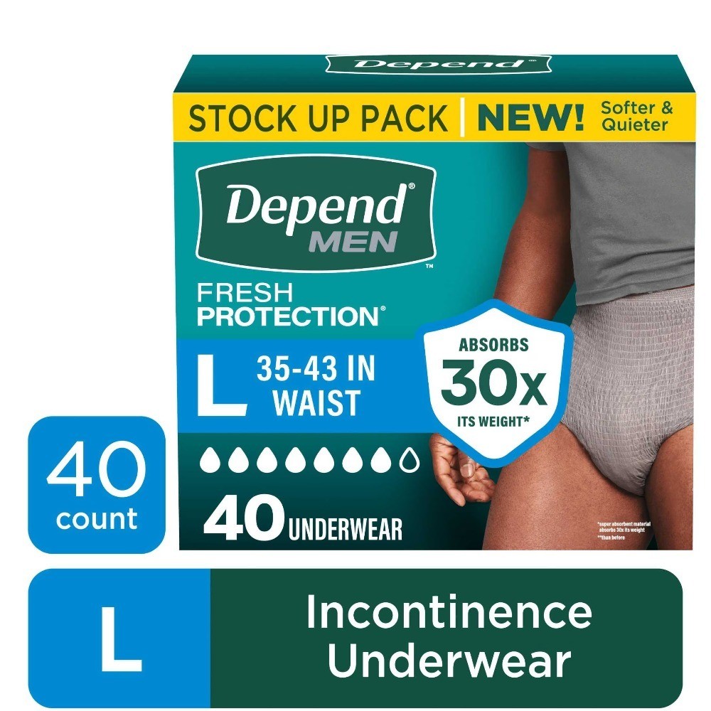 Fresh Incontinence Underwear for Men Adult Diapers Large Size 40 Count