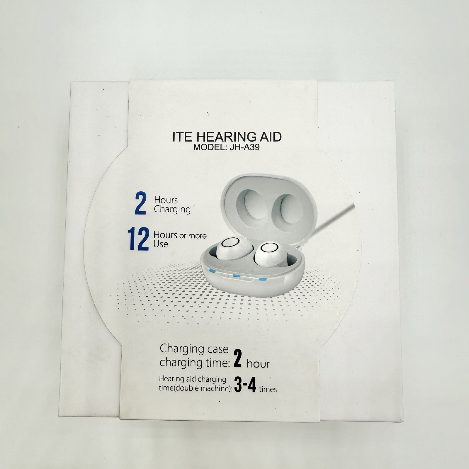 NIB Ite Hearing Aid Model: JH-A39 Charging Case Charging Time Two Hours