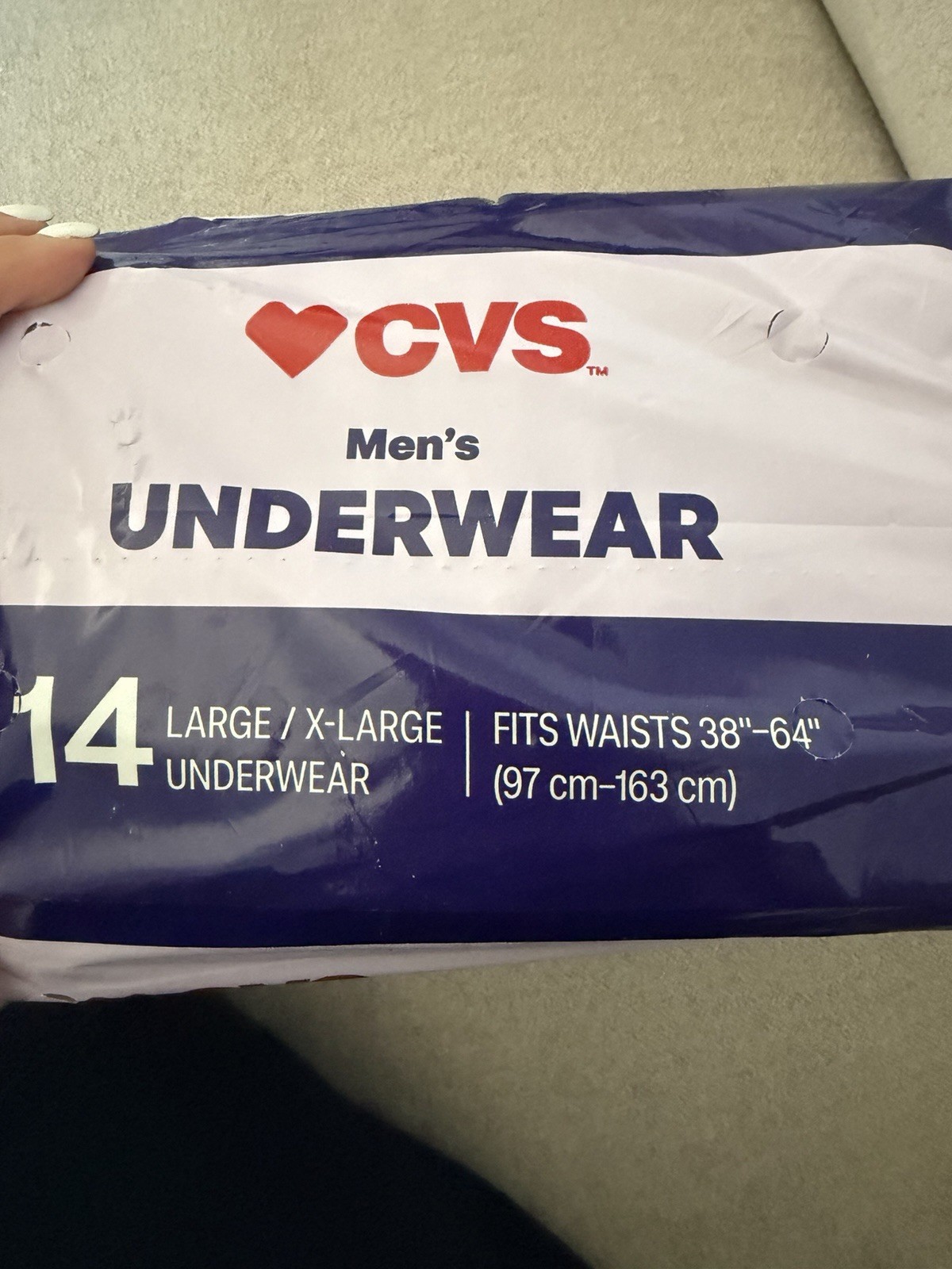 CVS Health Mens Underwear Maximum Absorbency L/XL Size Fits 38″ To 64″
