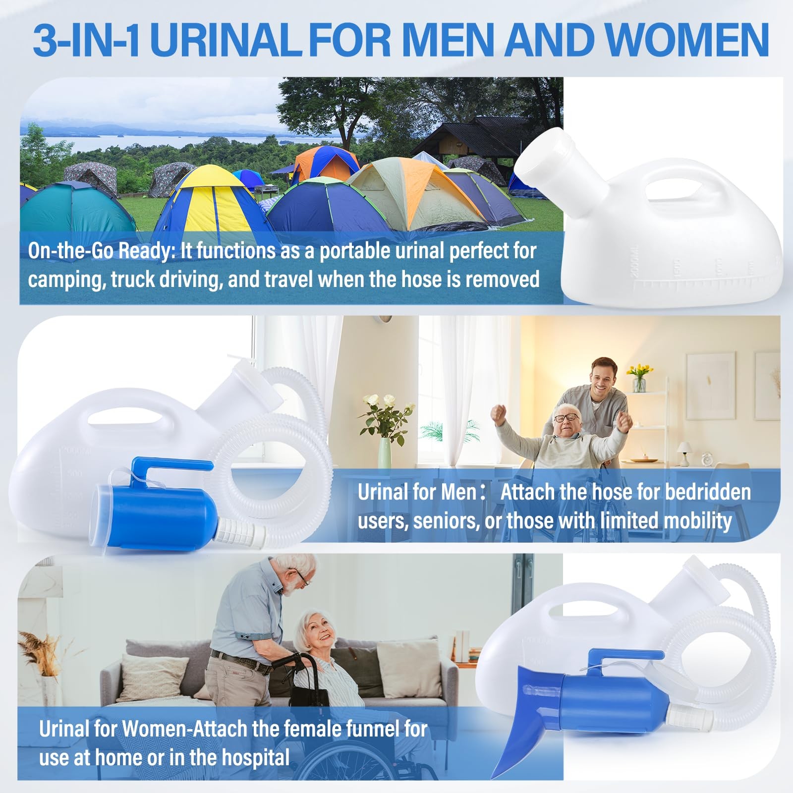 Portable Female Urinal 2000ML – Pee Bottle for Travel, Camping, Emergency Use