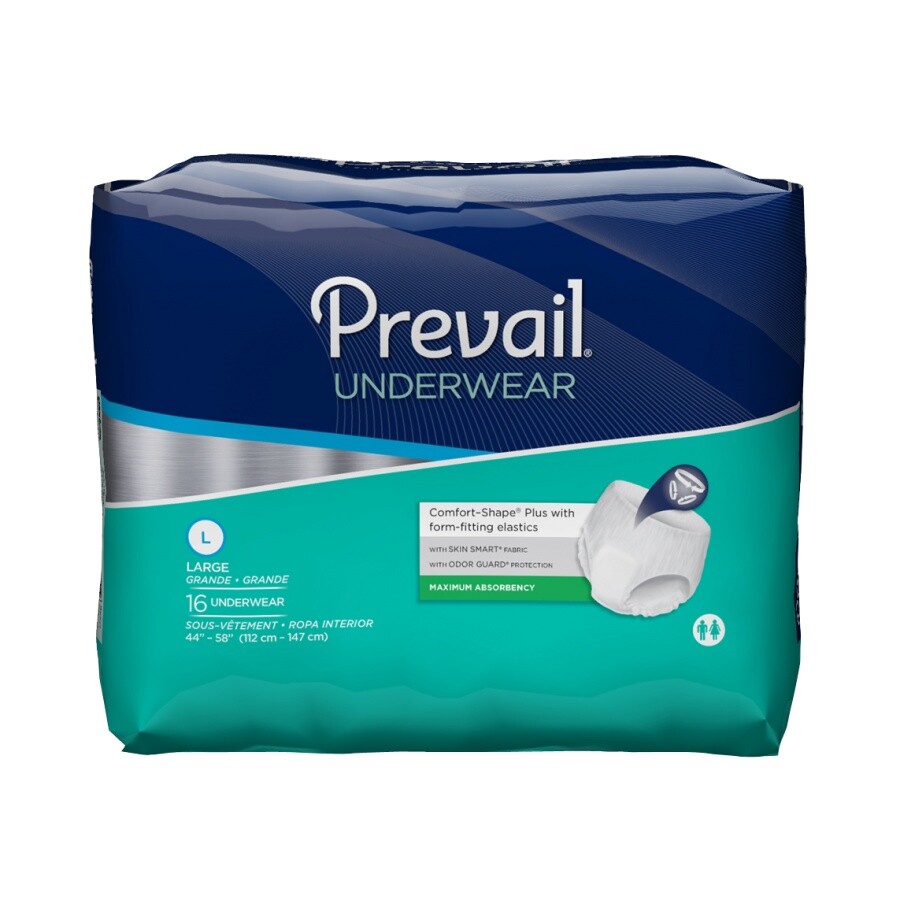 Prevail Super Plus Underwear Large 45”-58” -Bag of 16, 8 Pack BRAND