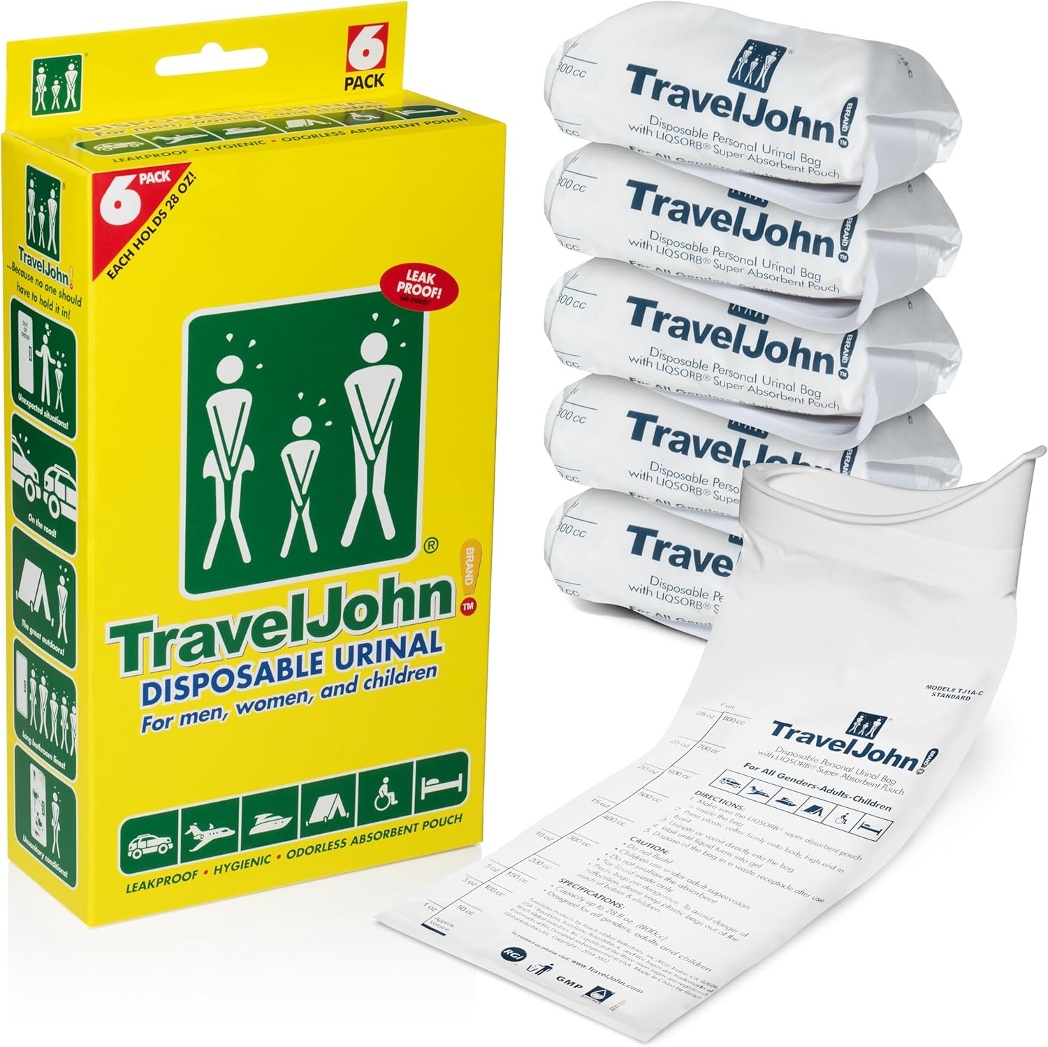 Disposable Urinal Bags – Road Trip Essentials for Men, Women & Kids – Odorless L