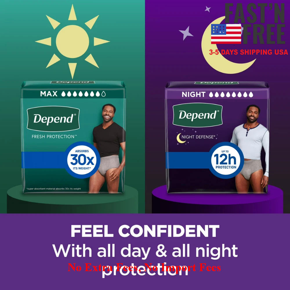 2Pack Depend Night Defense Men’s Incontinence Underwear, L, 22 Ct, Adult Diapers