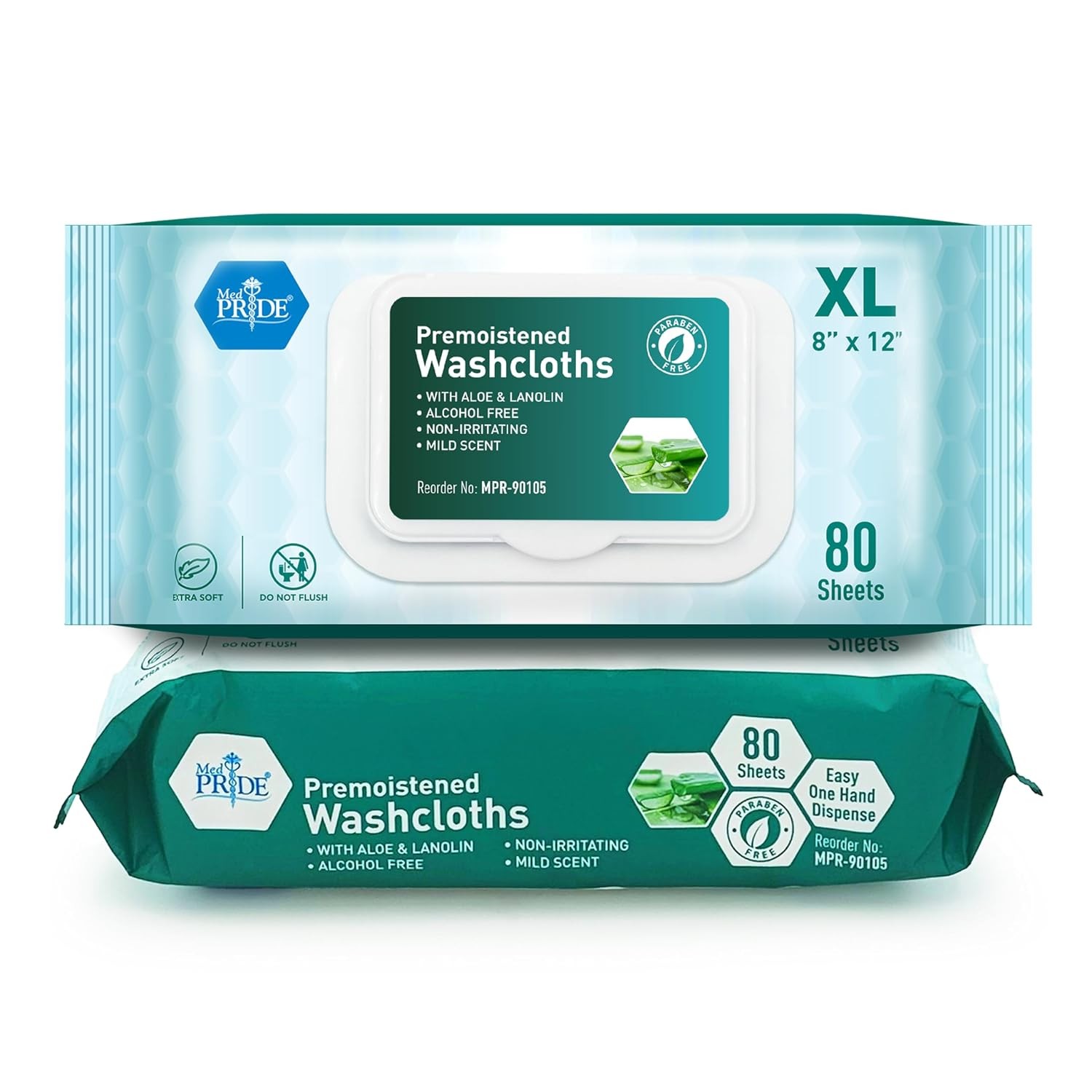 MED PRIDE Disposable Premoistened Washcloths 8×12 80 Pack