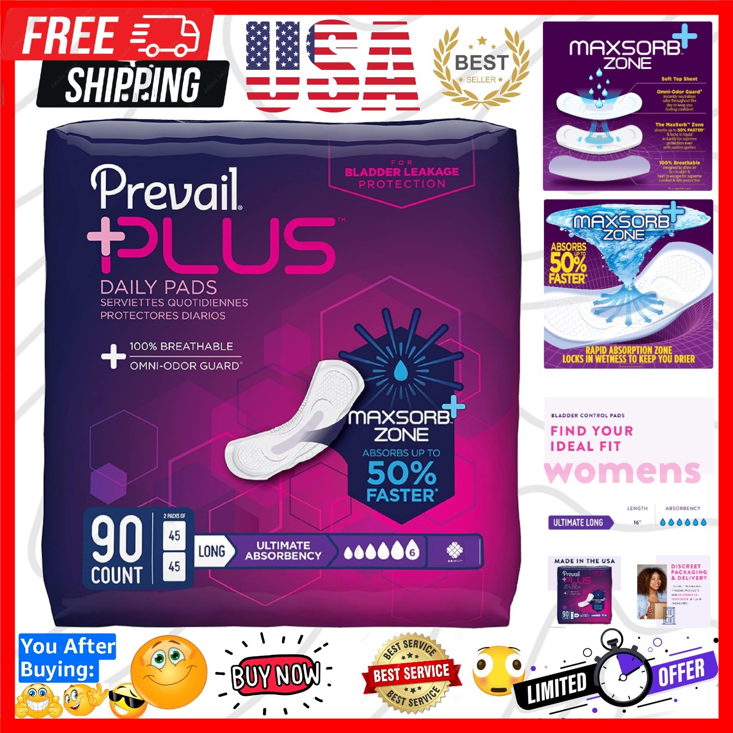 Plus | Long Length Incontinence Bladder Control Pads | Ultimate Absorbency | …