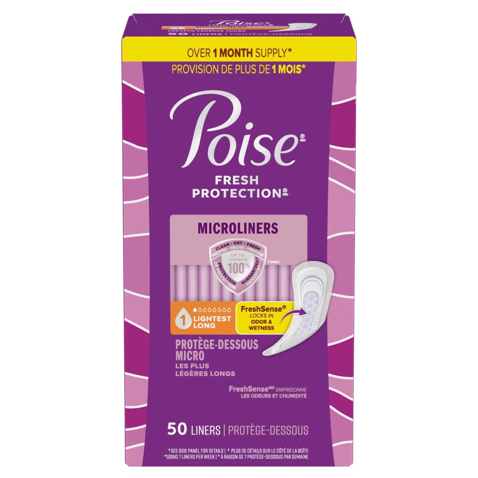 Poise Microliners Daily Incontinence Panty Liners, Long, Lightest Absorbency 50