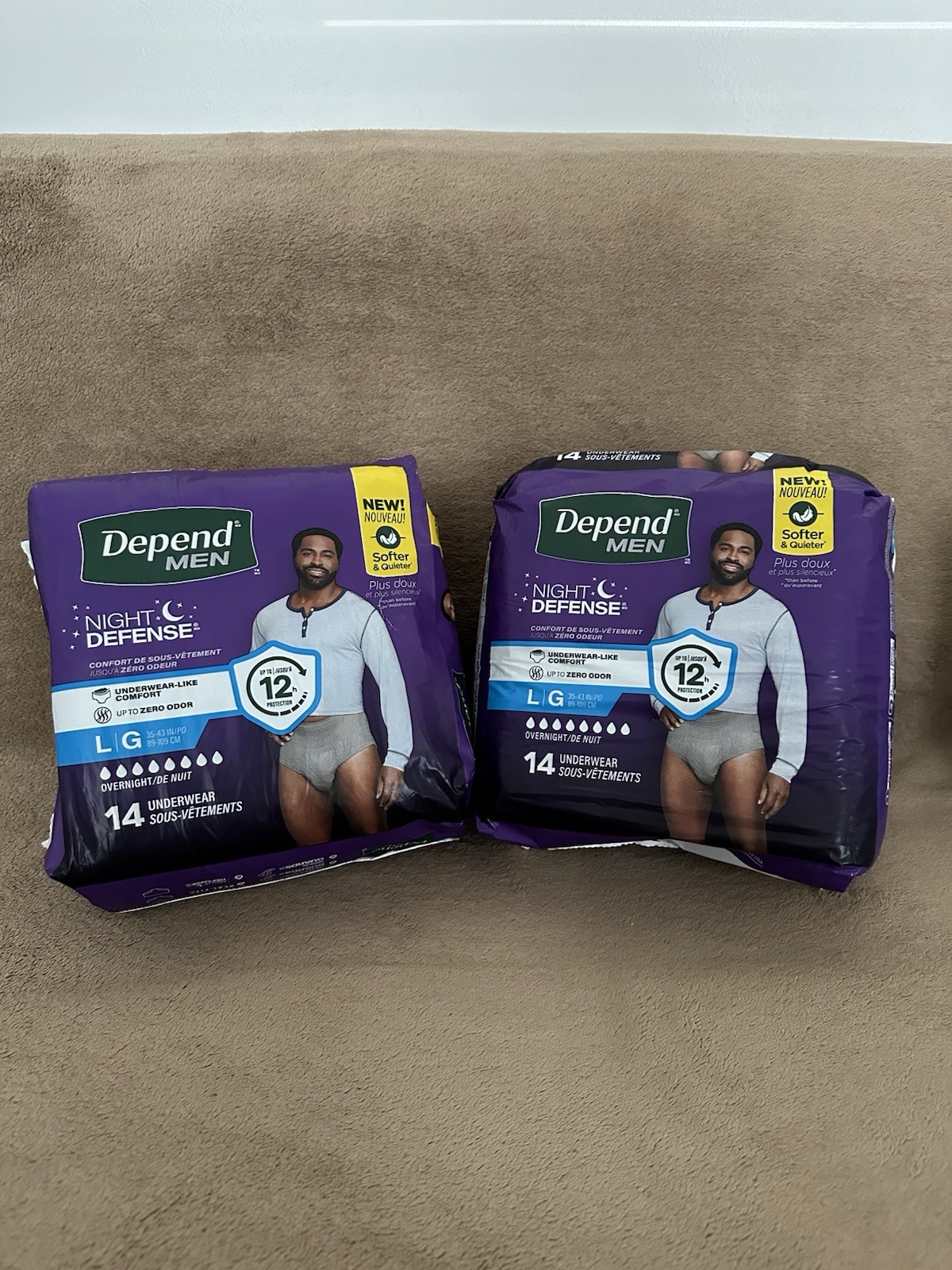 Depend Men Night Defense Incontinence Pants Overnight 12 hr L/G Gray 28 Ct
