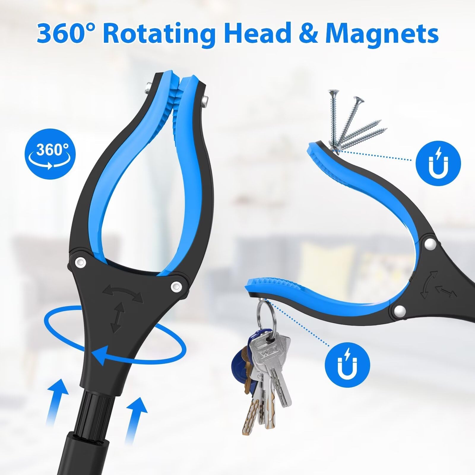 43″ Grabber Reacher Tool, Foldable Reacher Grabber Pickup Tool w/ 360° Rotating