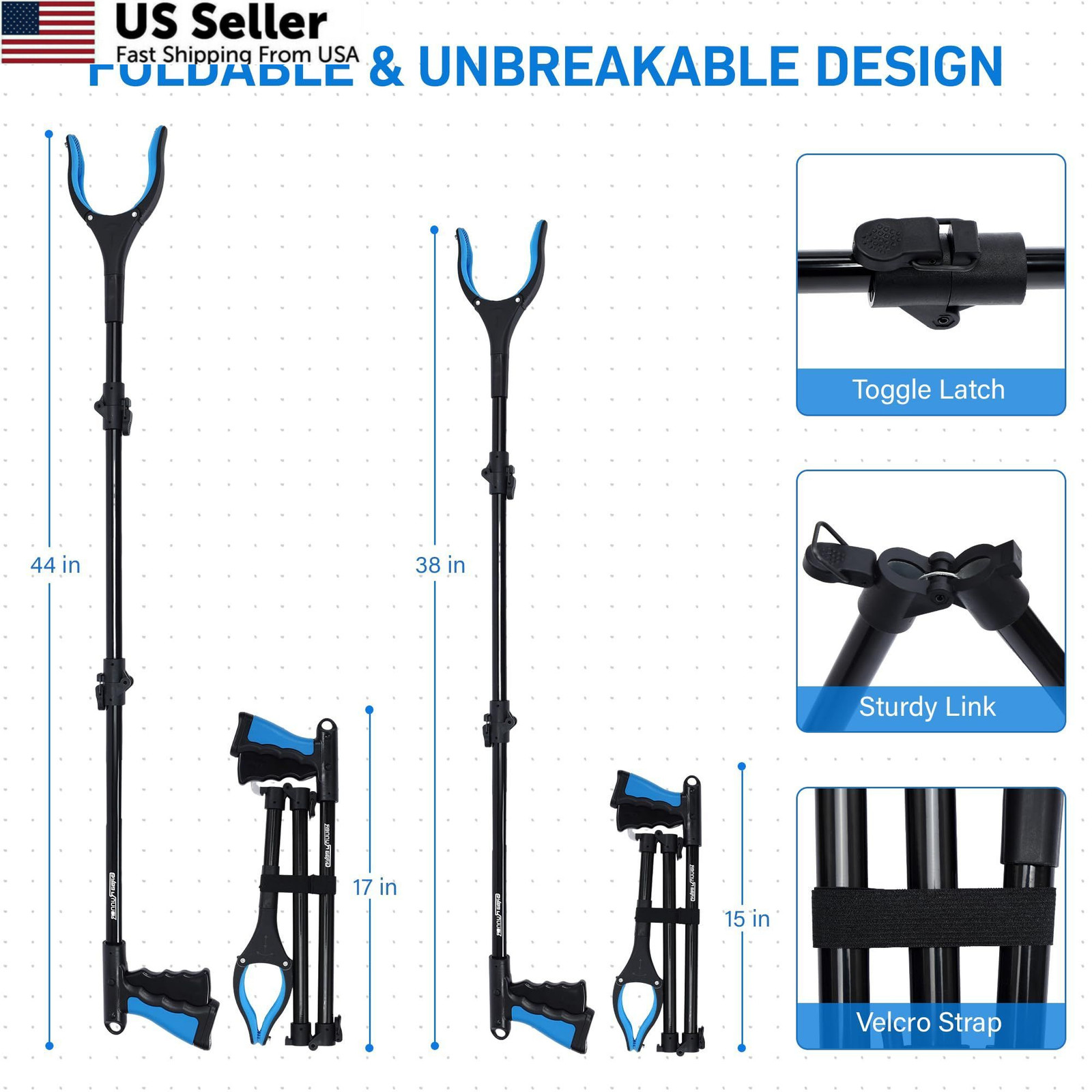 GrabRunner 38 Inch & 44 Extra Long Grabber Reacher Tool Long, Blue