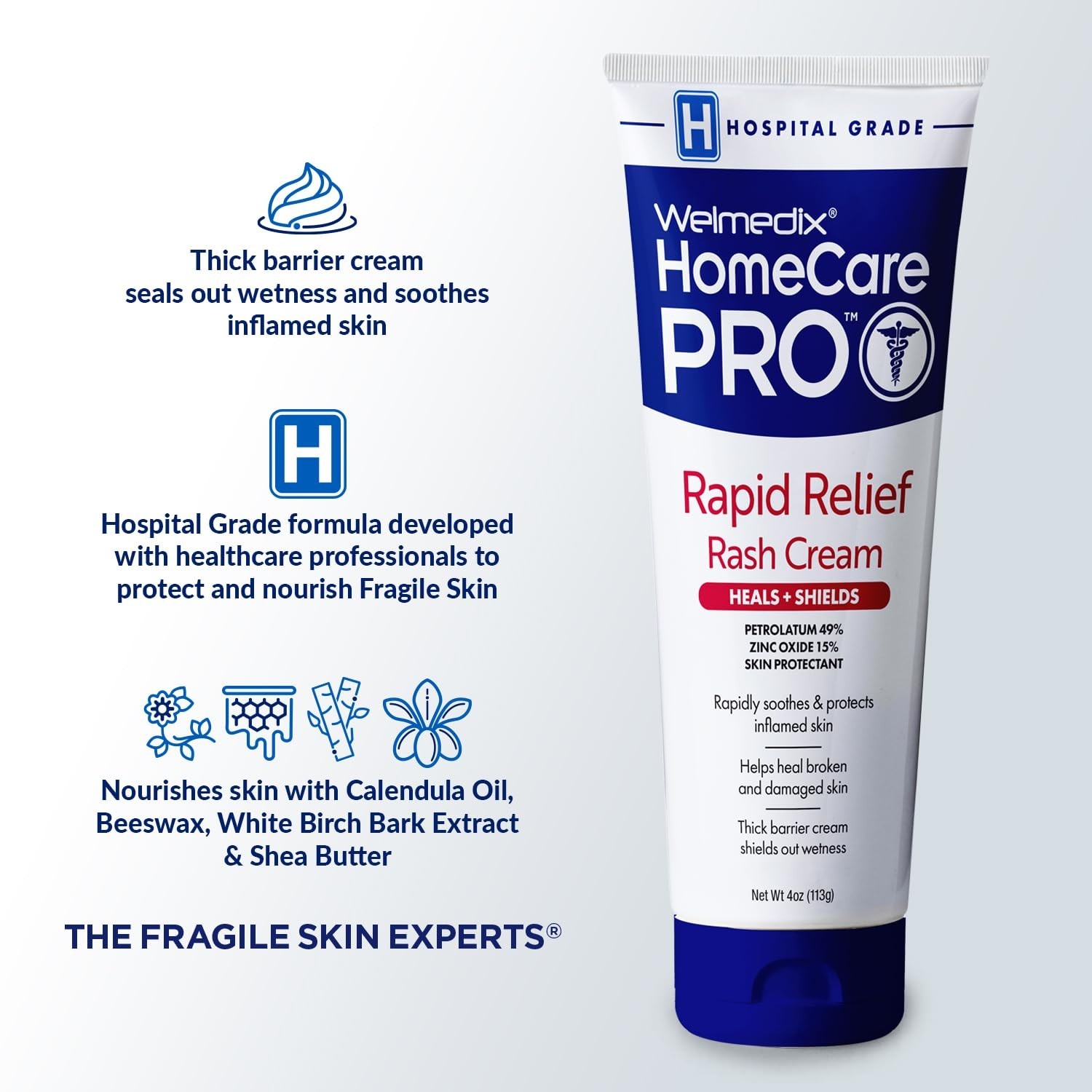 HomeCare PRO Rapid Relief Diaper Rash Cream – 4oz Zinc Oxide Barrier for Healing