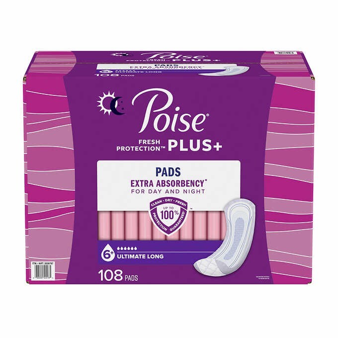 POISE PLUS Ultimate Absorbency Pads 108 Long Length Pads For Day or Night Time