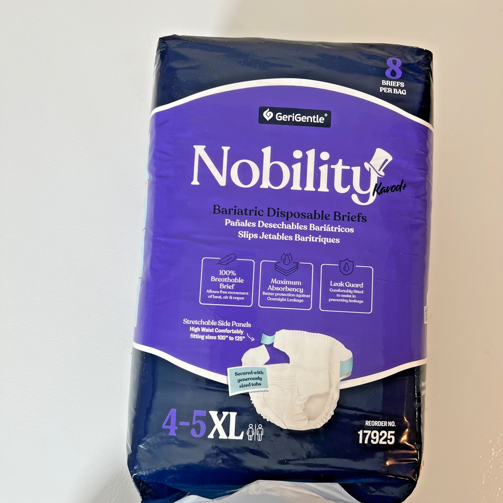 Nobility Bariatric Disposable Briefs 4-5XL 8 Pack, Maximum Absorbency