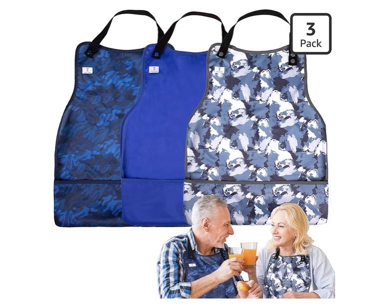 ZINGTERRA Adult Bibs with Crumb Catcher,3Pack 22″ x 17″, Navy Blue