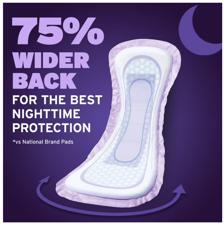 Poise Overnight Incontinence & Postpartum Pads for Bladder Leaks, 72 Count
