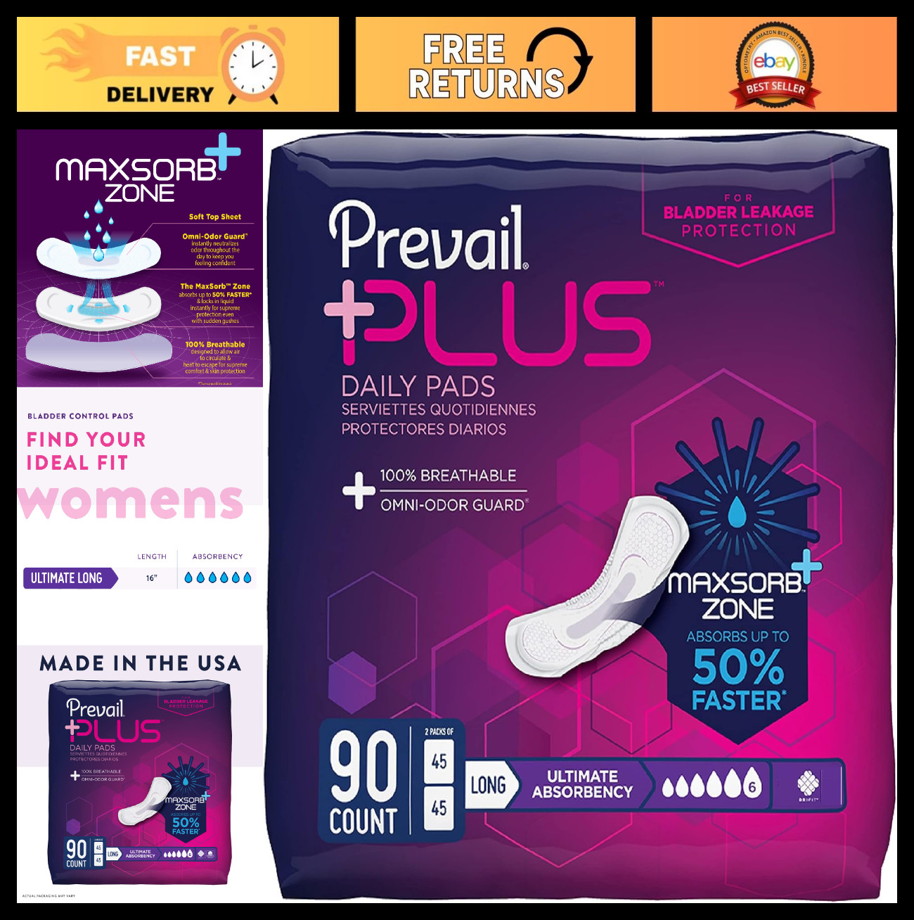 Ultimate Absorbency Incontinence Bladder Control Pads | Long Length | 90 Count