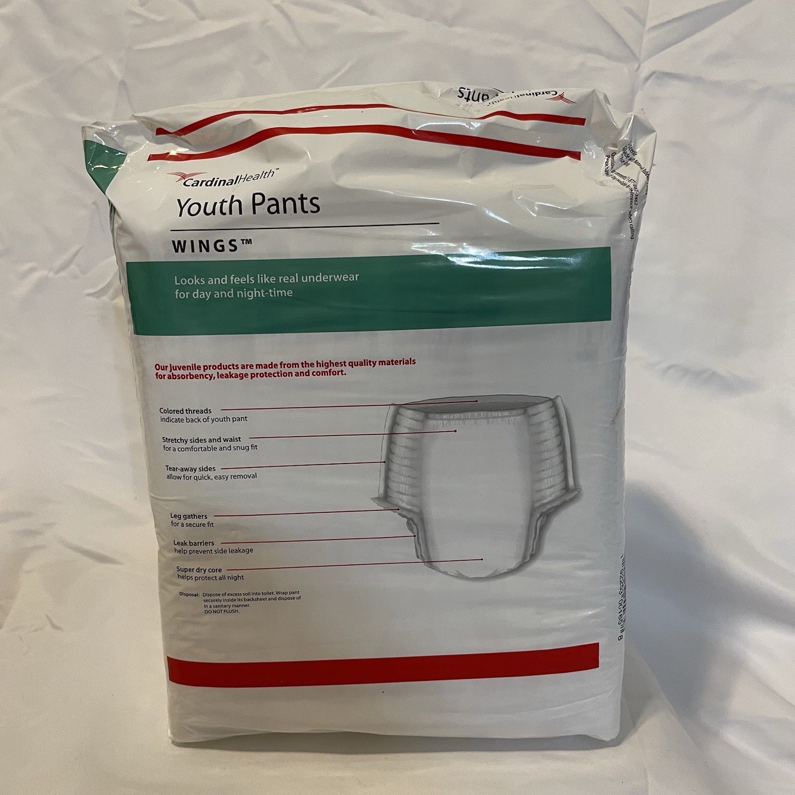 Cardinal Health Youth Pants Wings S/M Unisex, 38-65 Lbs, 17 Ct, Lot Of 4 Packs