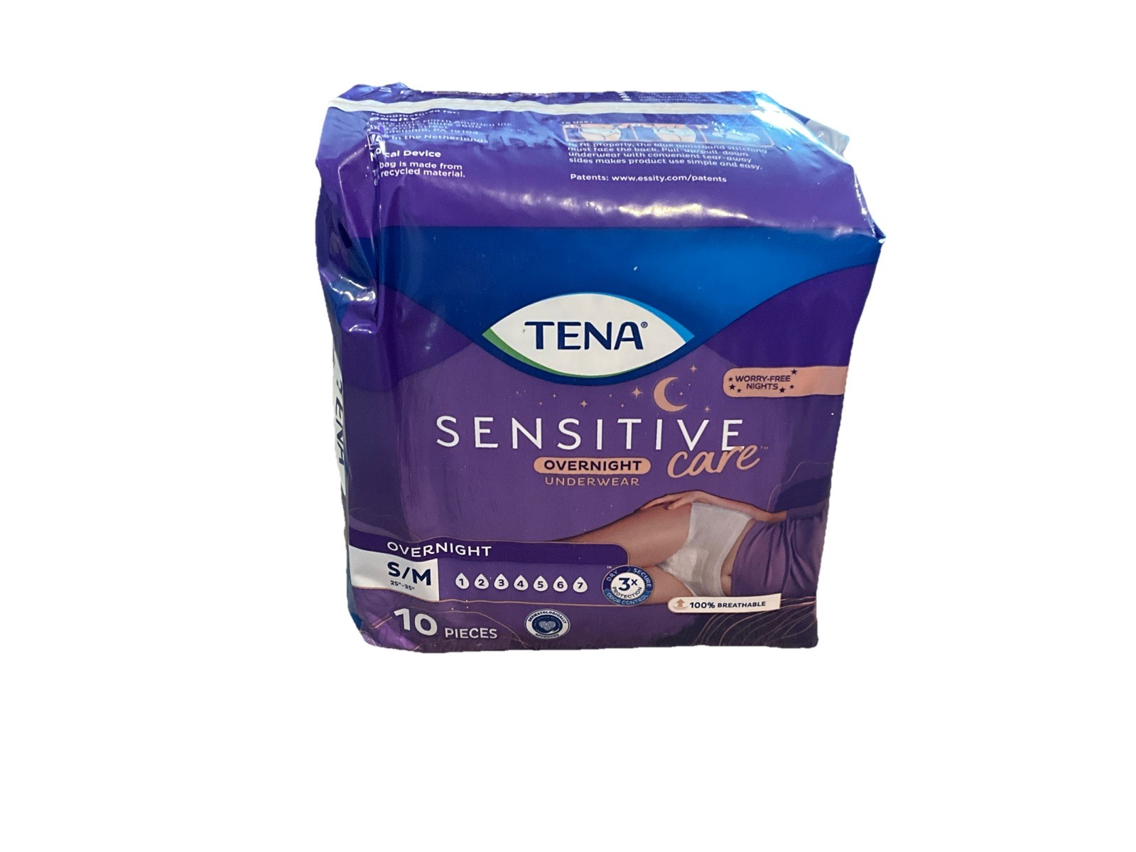 Tena Sensitive Care Overnight Underwear Small Medium Increased Absorbency 10 CT