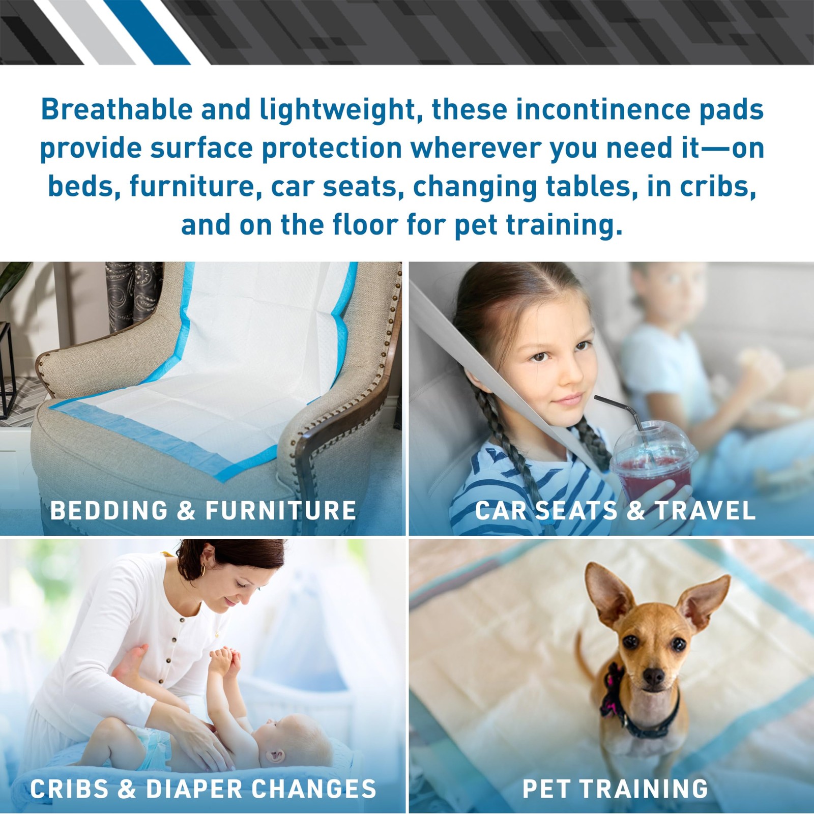 Disposable Underpads, High Absorbency, 23 x 36 in, 15 ct