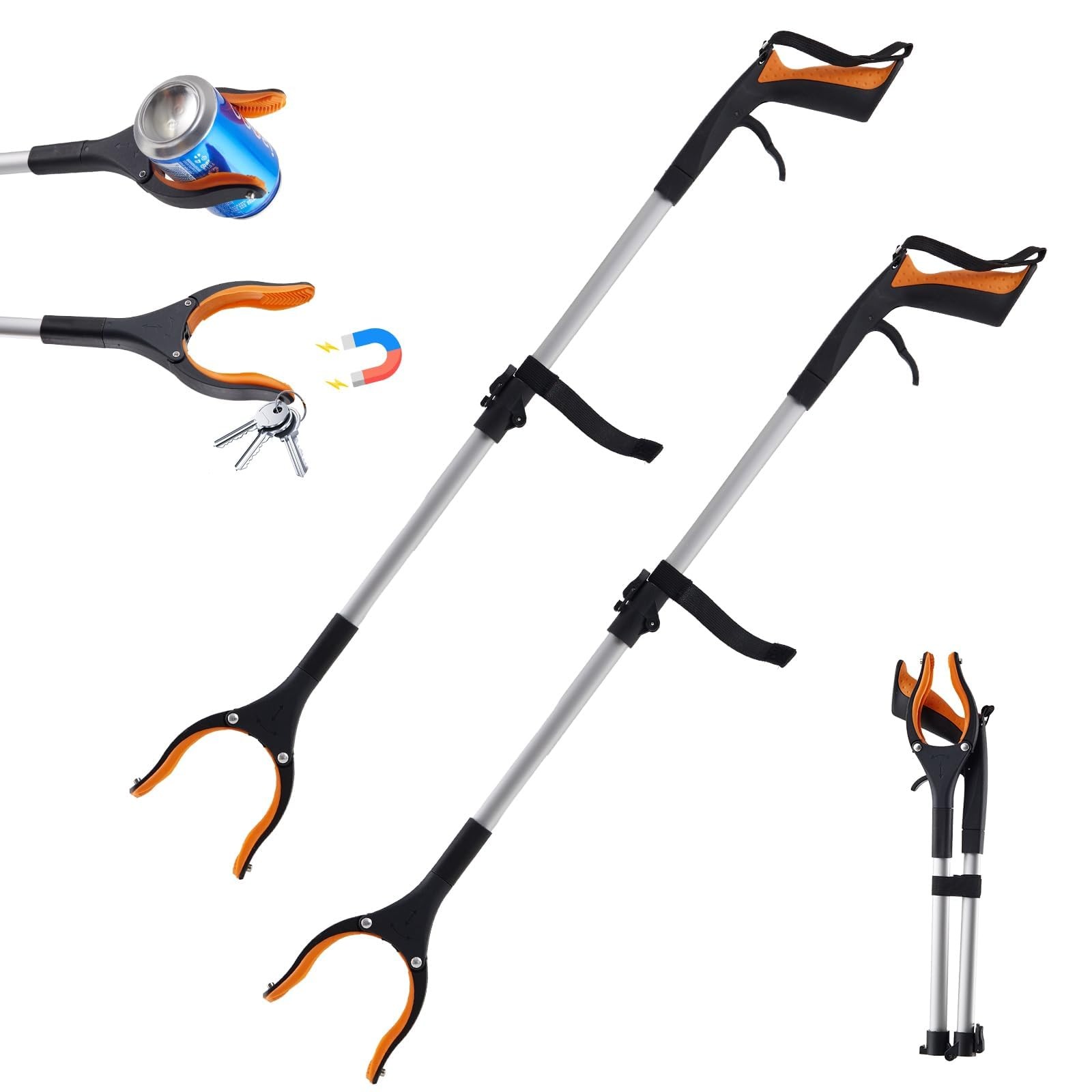 360° Rotating Grabber Reacher Tool, 32″ Grabbers for Elderly 2 Pack Orange