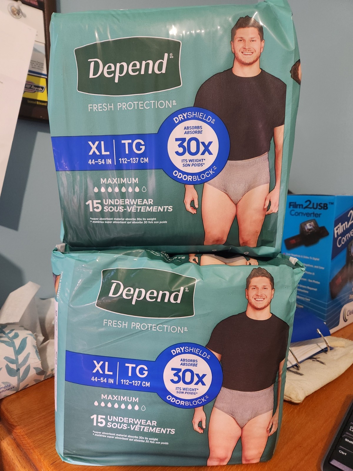 LOT (2) DEPEND FRESH PROTECTION ODOR BLOCK DRYSHIELD, SIZE XL, 15 CT (30 TOTAL)