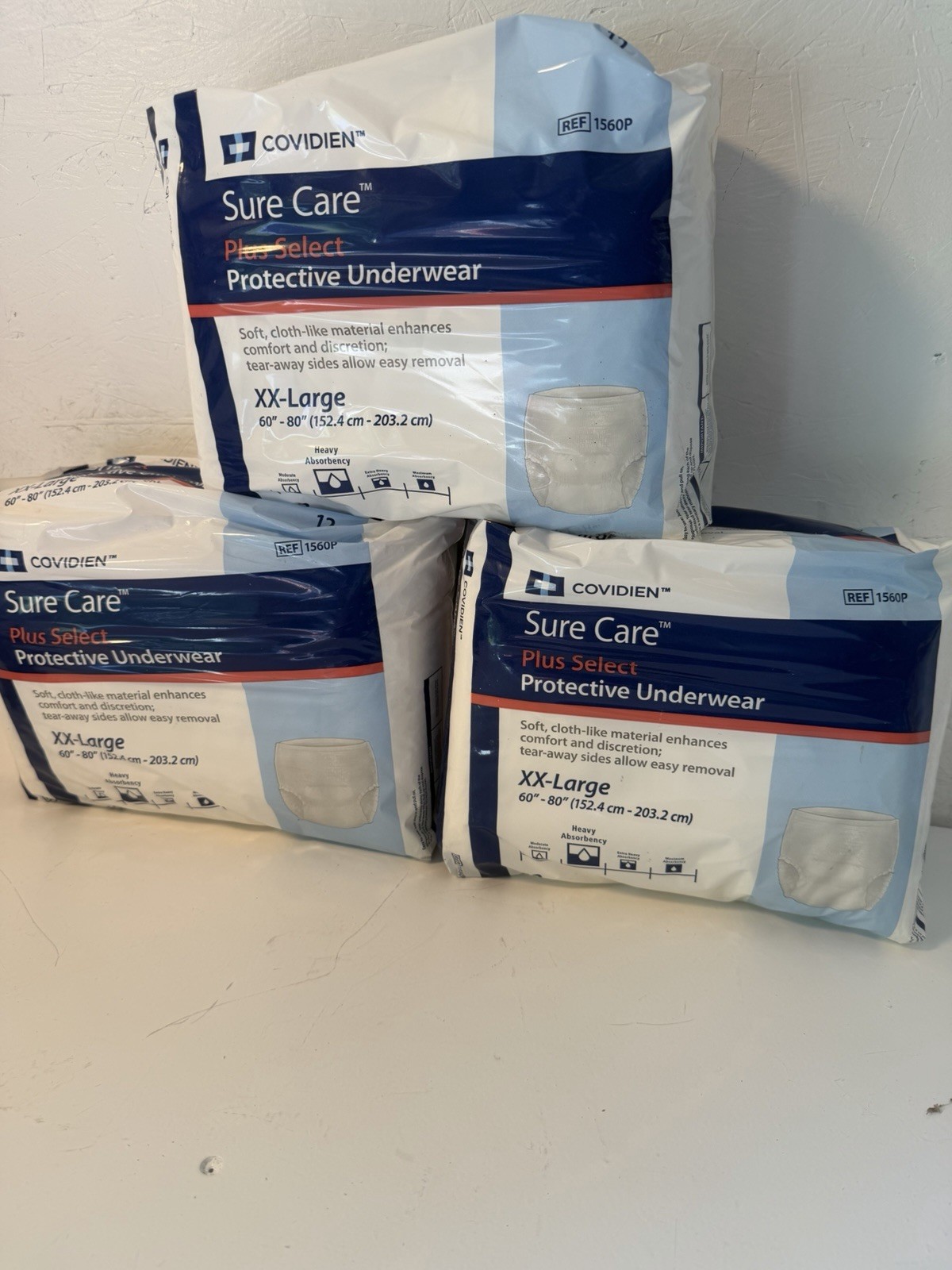 3 Pack OF 18 COVIDIEN Sure Care Plus Protective Underwear LARGE ADULT DIAPERS