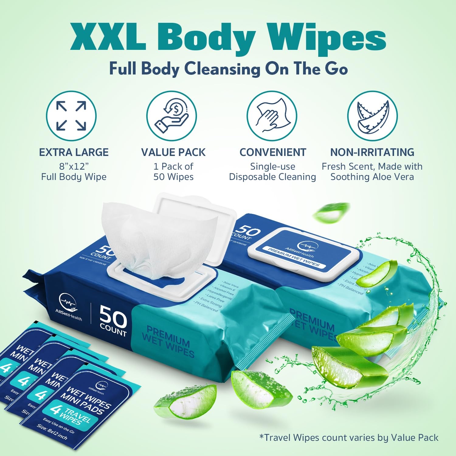 Wipes for Adults Bathing No Rinse – Adult Wipes for Elderly 8″ X 12″ (200 Count)