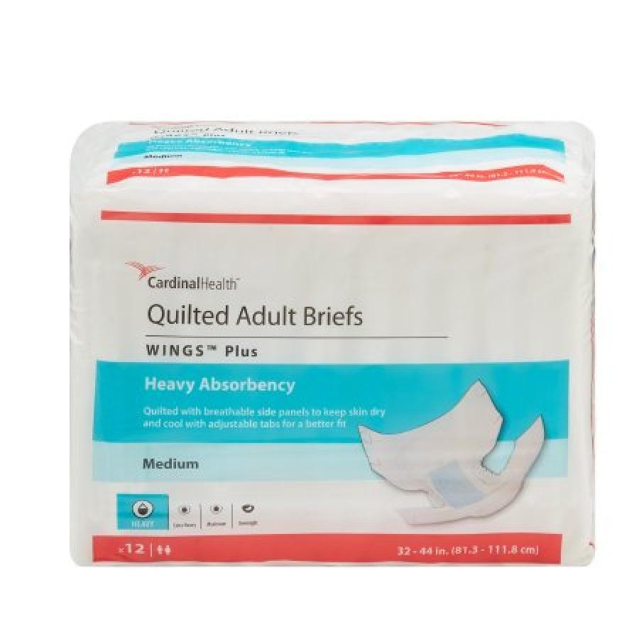 Wings Plus Quilted Brief Adult Medium Unisex Refastenable Tab Heavy Absorb 12 Ct