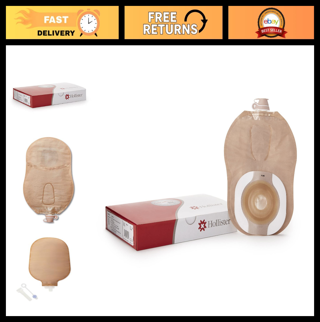Soft Convex 1-Piece Urostomy Pouching System, 9” with 1” Opening, Beige, 5 Pack