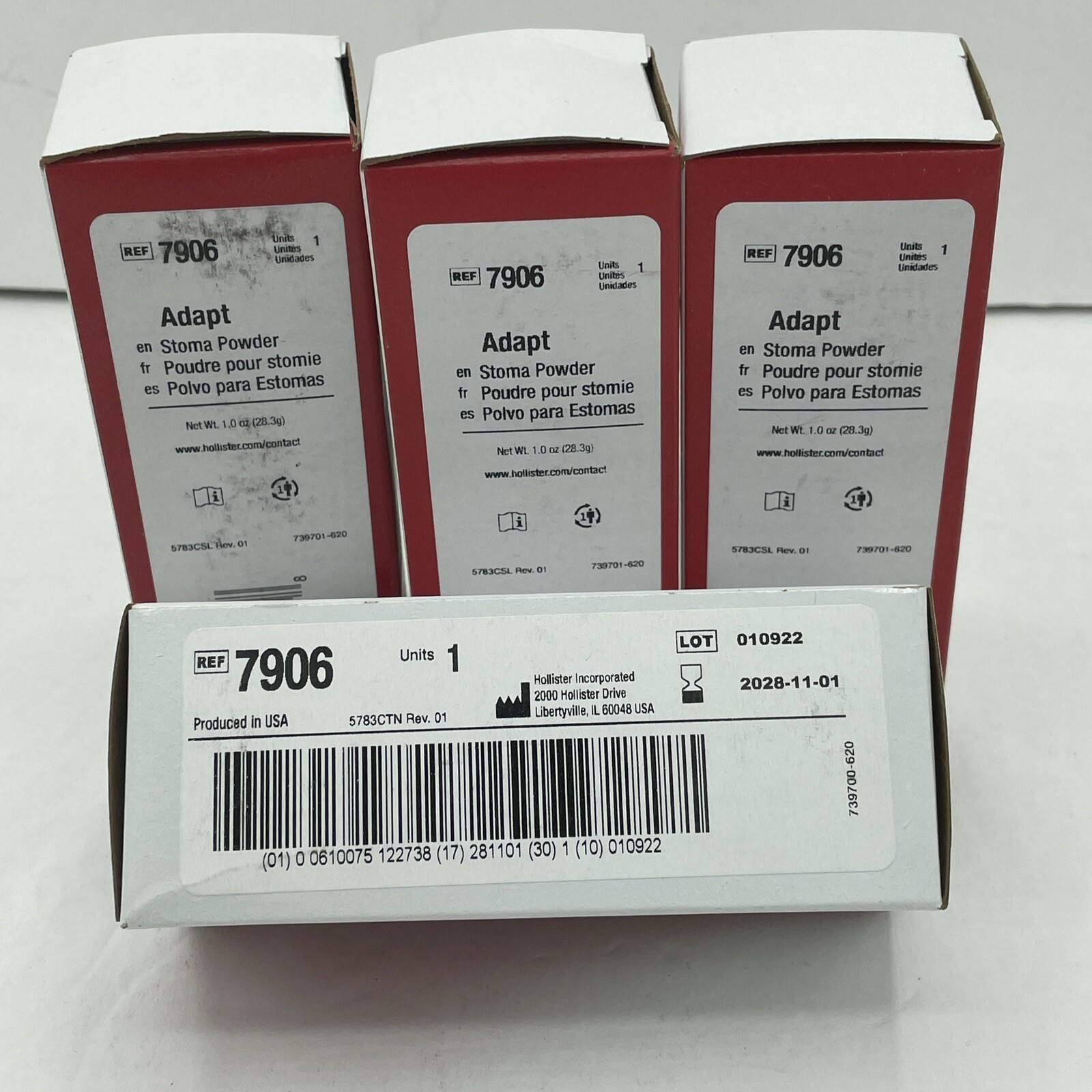 4 Boxes Hollister 7906 1oz Bottles Adapt Ostomy Stoma Powder Lot 2028-2031